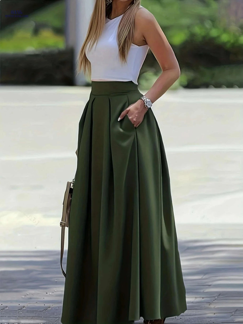 Women's Elegant High-Waisted A-Line Maxi Skirt - Chic All-Season Style   OAXG Black / XS