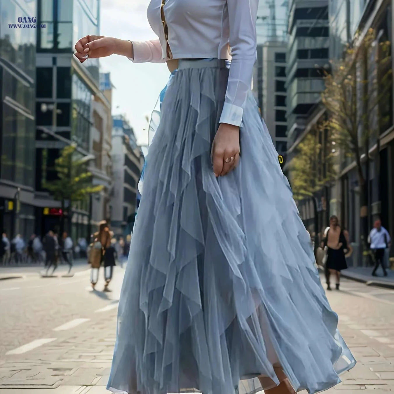 Women's Elegant High-Waisted A-Line Tulle Skirt - Perfect for Spring/Fall   OAXG 