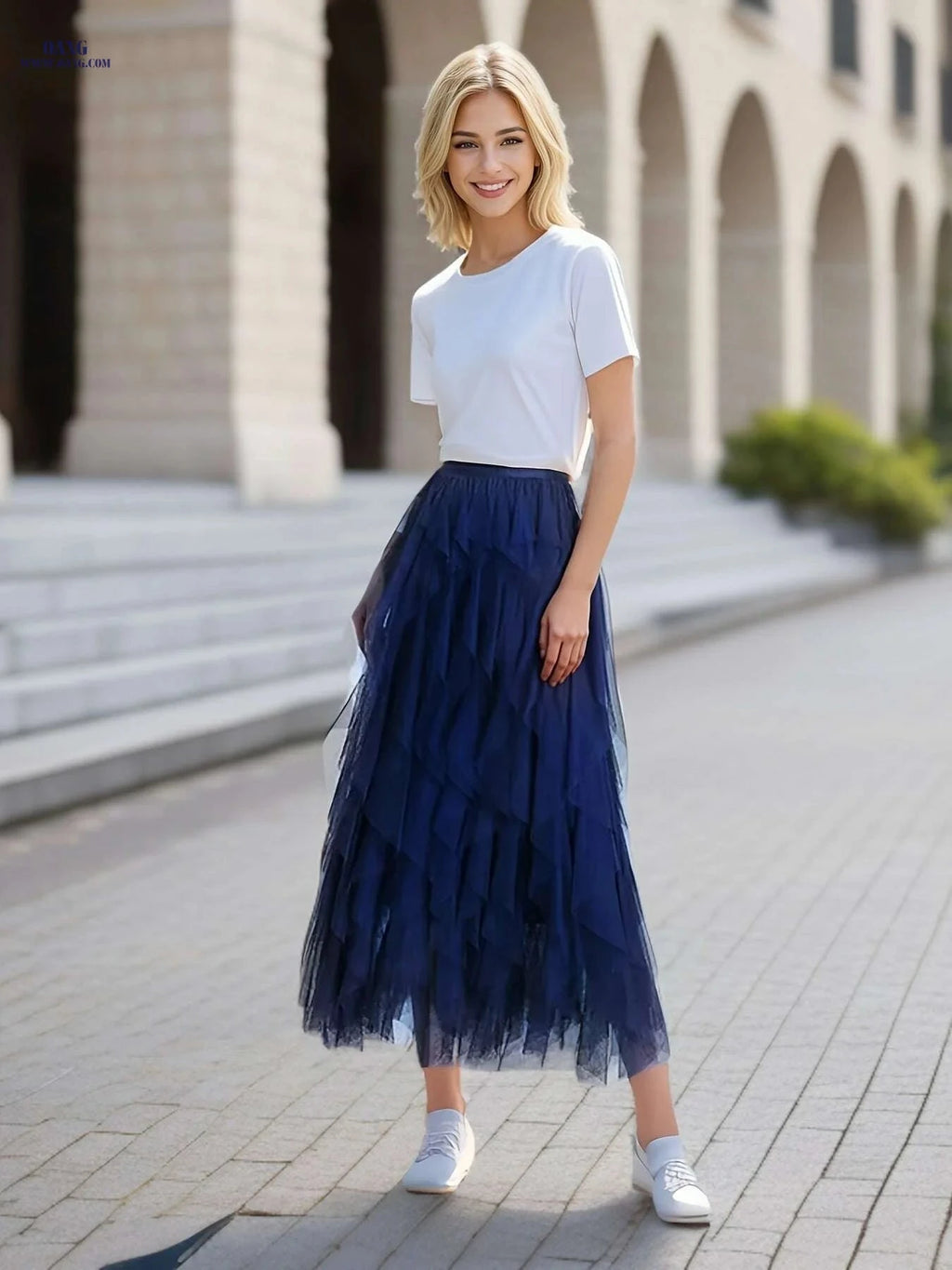 Women's Elegant High-Waisted A-Line Tulle Skirt - Perfect for Spring/Fall   OAXG 