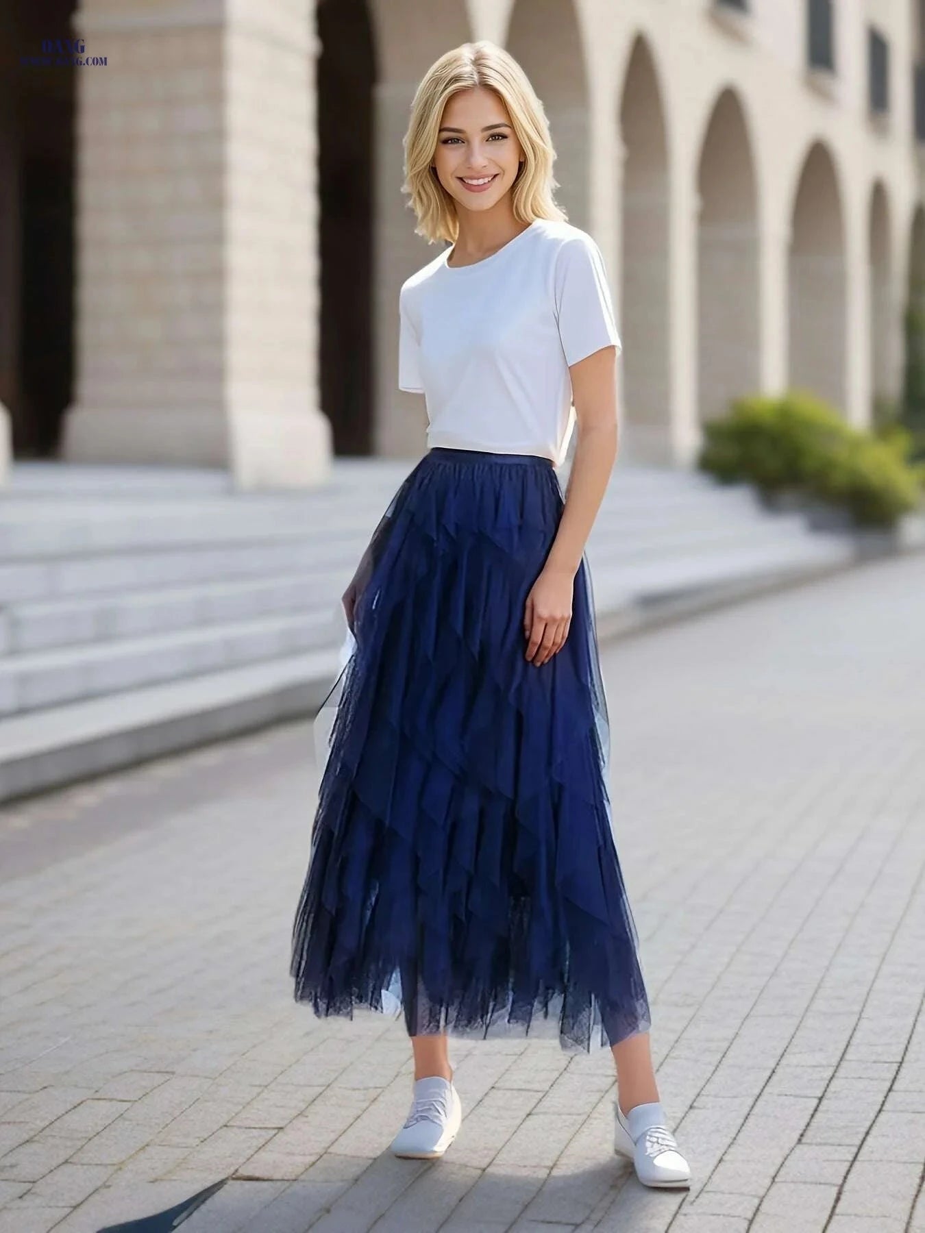 Women's Elegant High-Waisted A-Line Tulle Skirt - Perfect for Spring/Fall   OAXG 