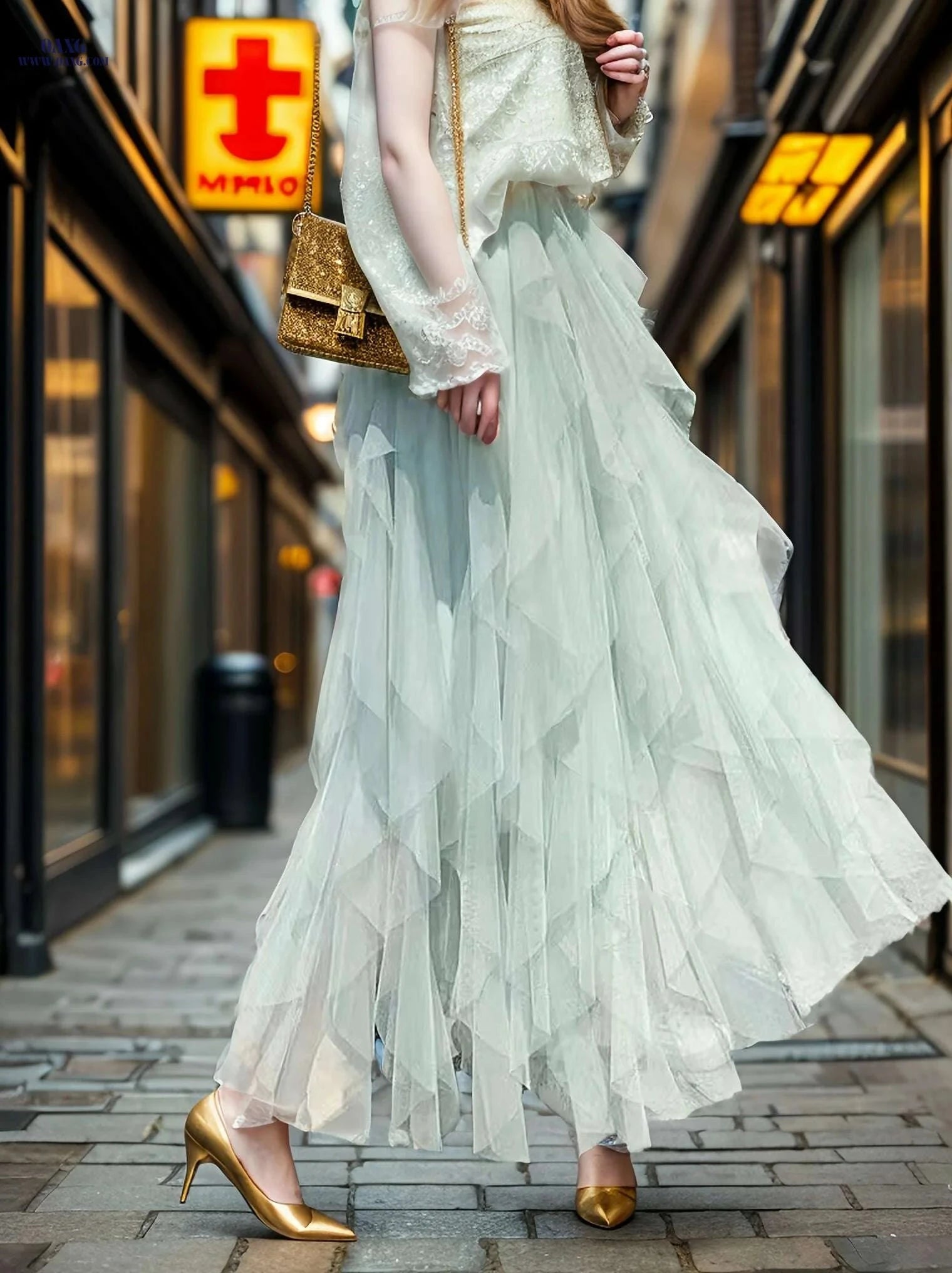 Women's Elegant High-Waisted A-Line Tulle Skirt - Perfect for Spring/Fall   OAXG 