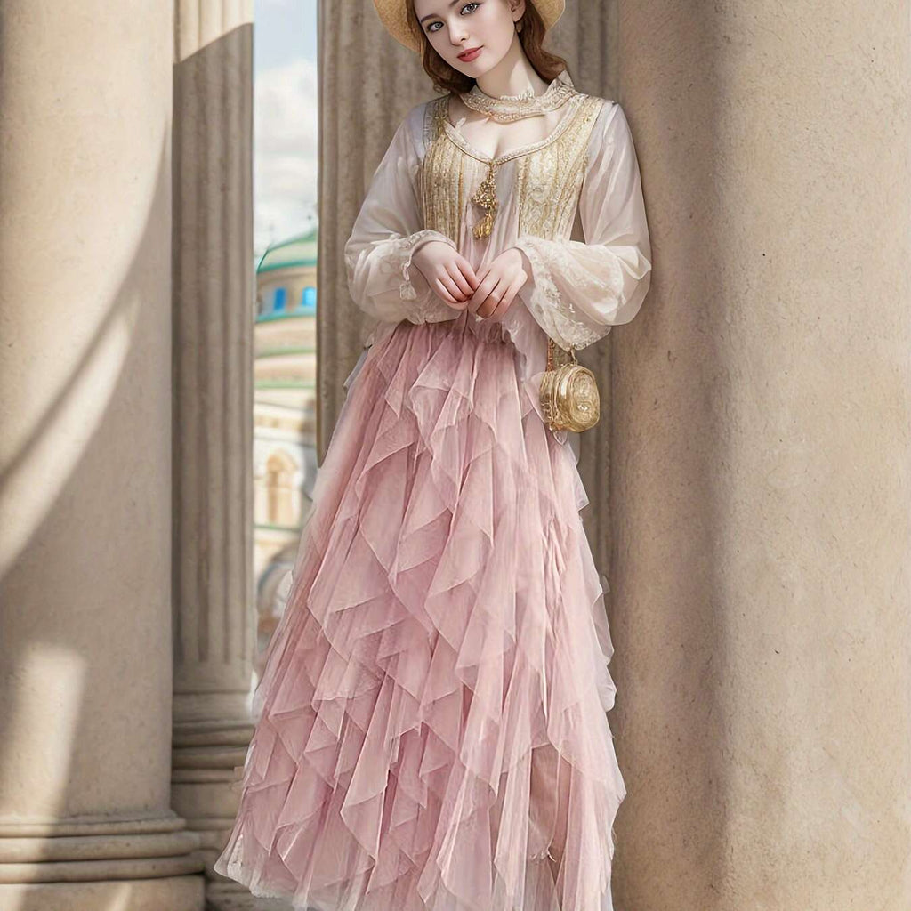 Women's Elegant High-Waisted A-Line Tulle Skirt - Perfect for Spring/Fall   OAXG Coffee color / S