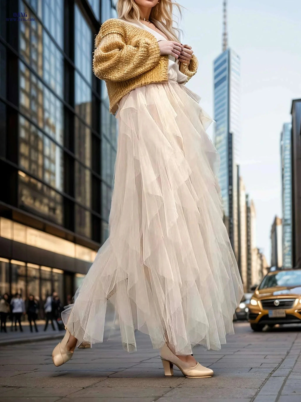 Women's Elegant High-Waisted A-Line Tulle Skirt - Perfect for Spring/Fall   OAXG Coffee color / S