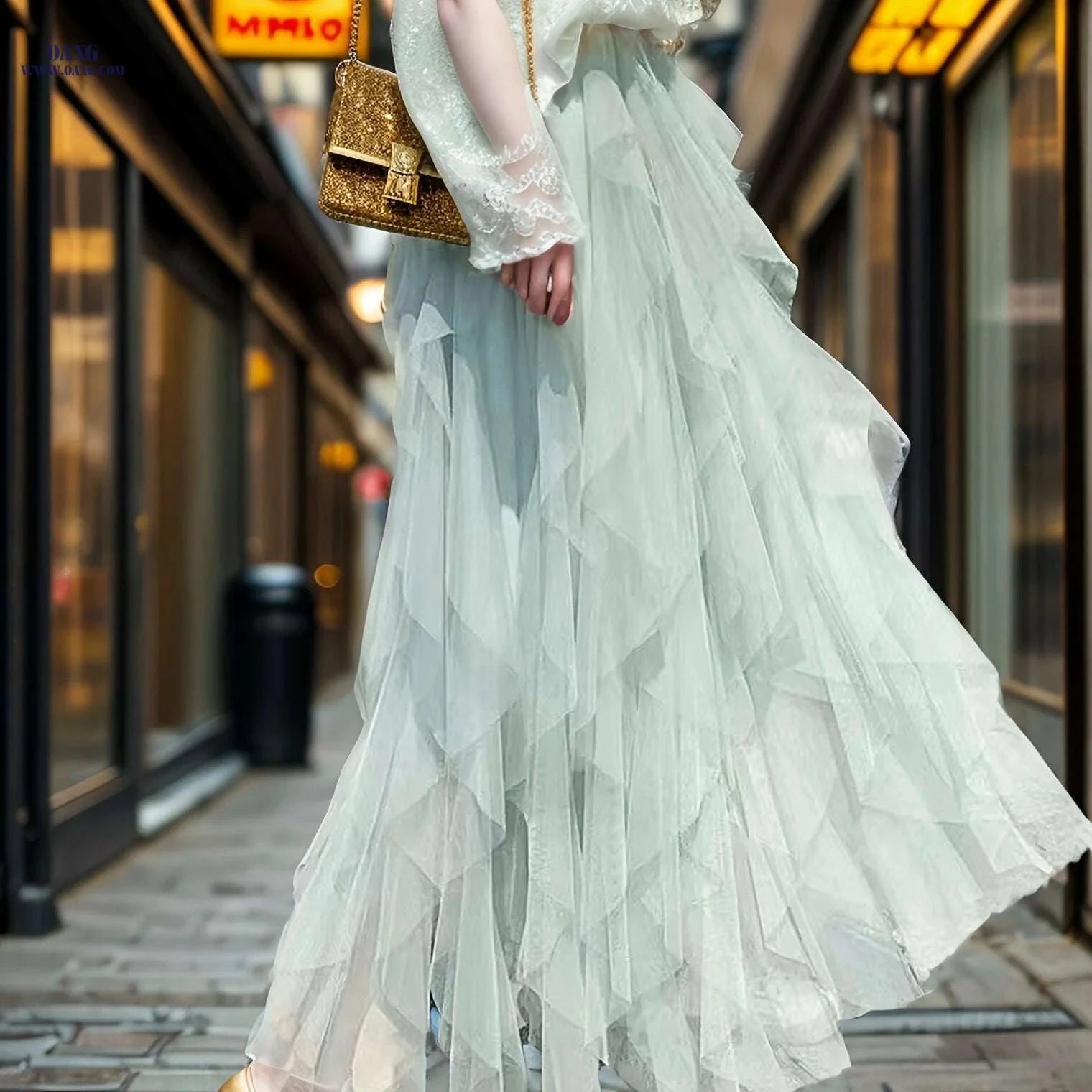 Women's Elegant High-Waisted A-Line Tulle Skirt - Perfect for Spring/Fall   OAXG 