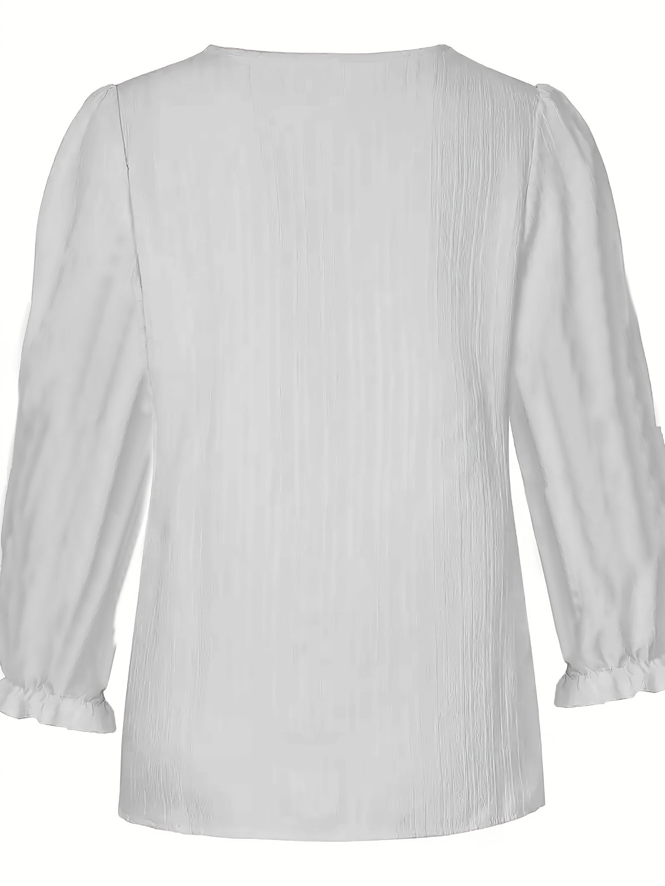Women's Elegant Lace-Like Textured V-Neck Short Sleeve Blouse - Lightweight Breathable Casual Shirt, Machine Washable Solid Color Top for Spring & Summer   OAXG White / S