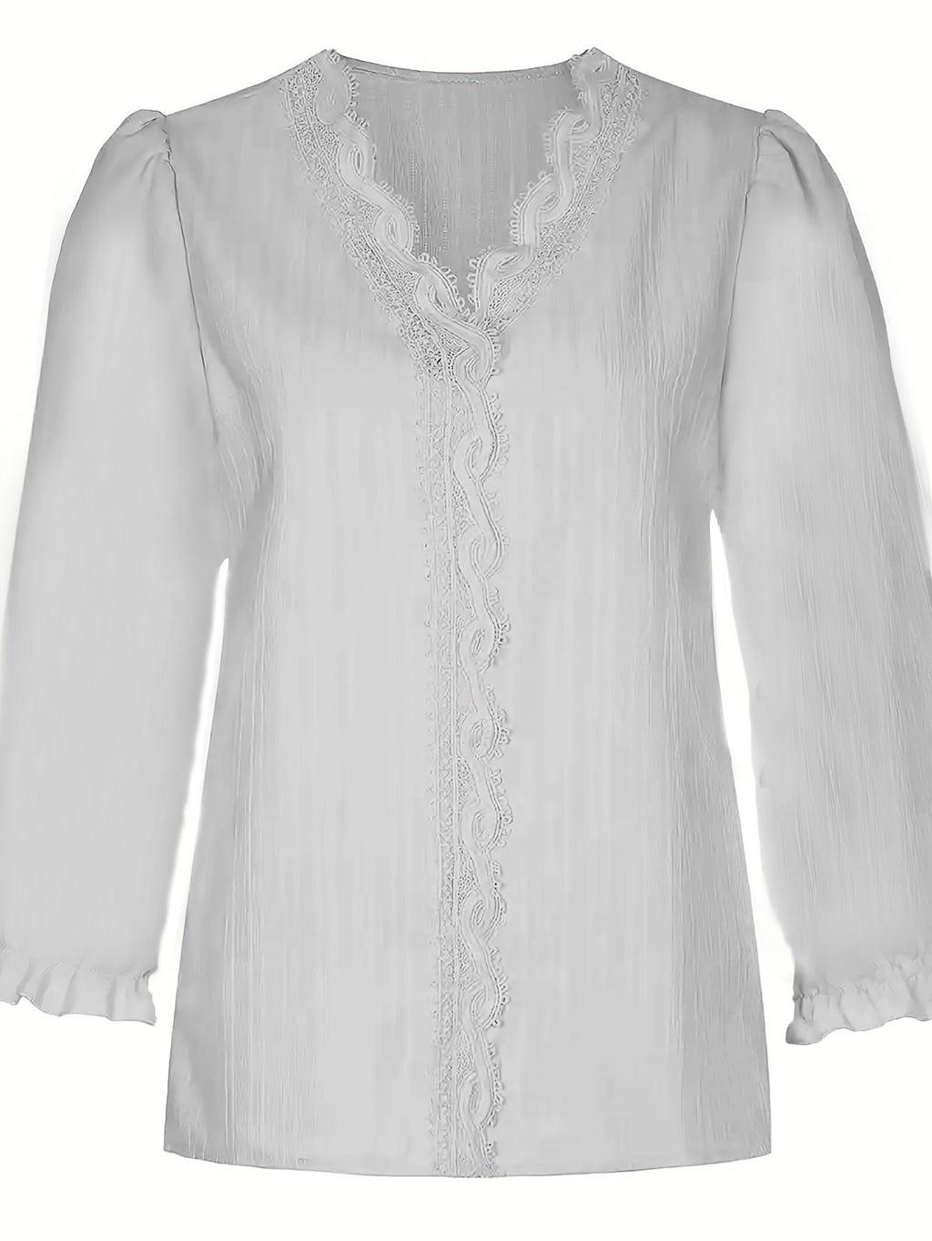 Women's Elegant Lace-Like Textured V-Neck Short Sleeve Blouse - Lightweight Breathable Casual Shirt, Machine Washable Solid Color Top for Spring & Summer   OAXG White / S