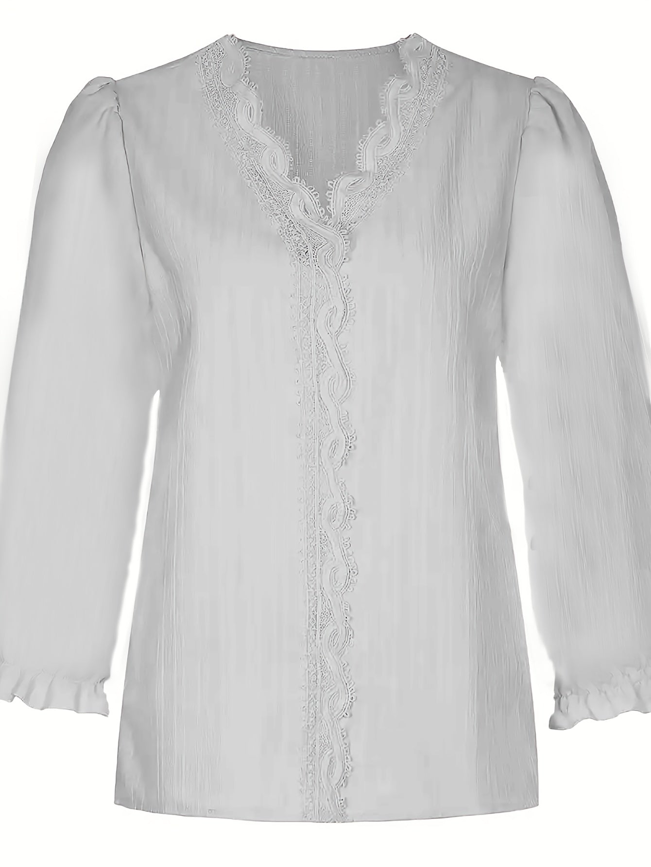 Women's Elegant Lace-Like Textured V-Neck Short Sleeve Blouse - Lightweight Breathable Casual Shirt, Machine Washable Solid Color Top for Spring & Summer   OAXG White / S
