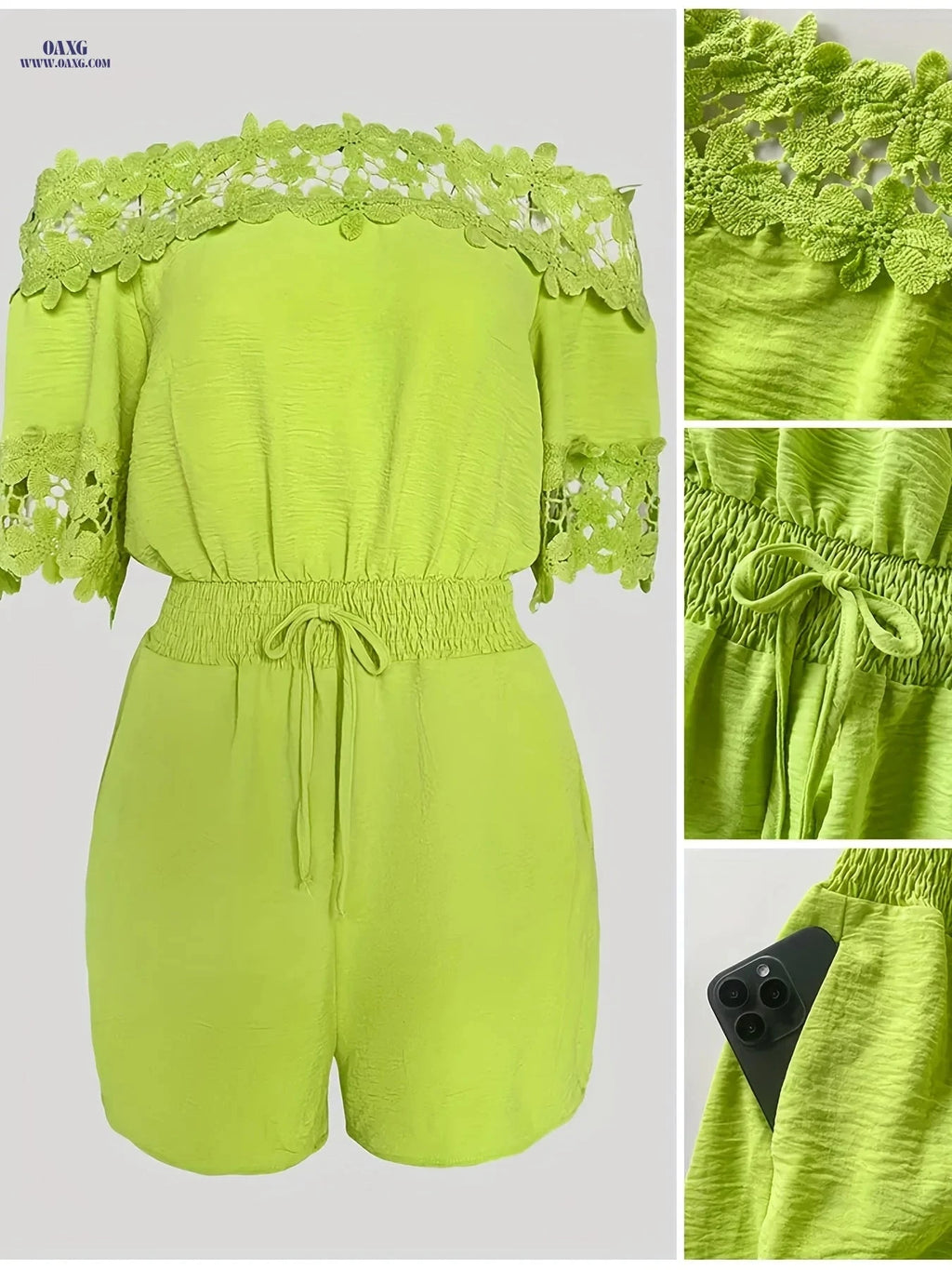 Women's Elegant Lace Patchwork Cropped Jumpsuit - Halter Neck Style   OAXG 