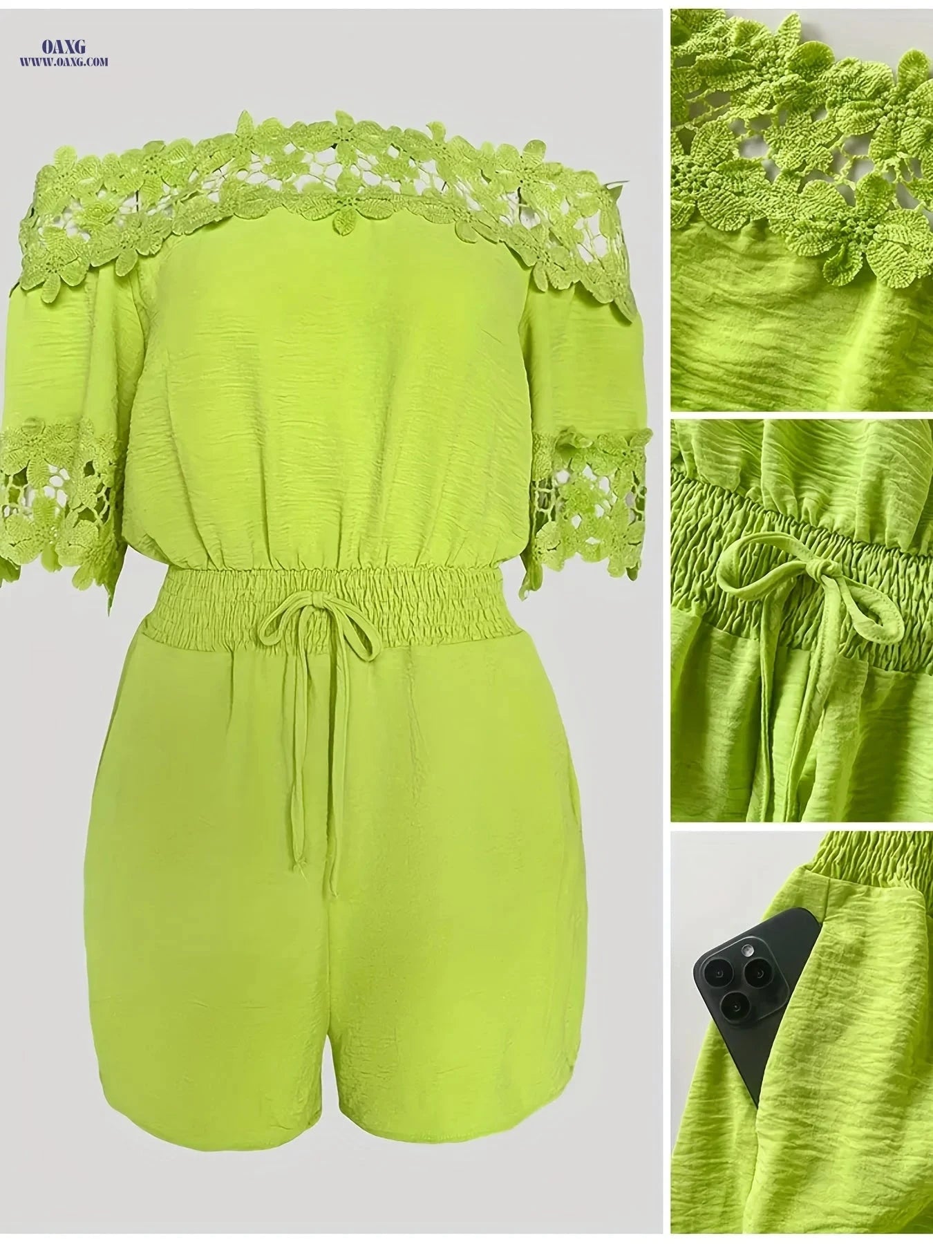 Women's Elegant Lace Patchwork Cropped Jumpsuit - Halter Neck Style   OAXG 
