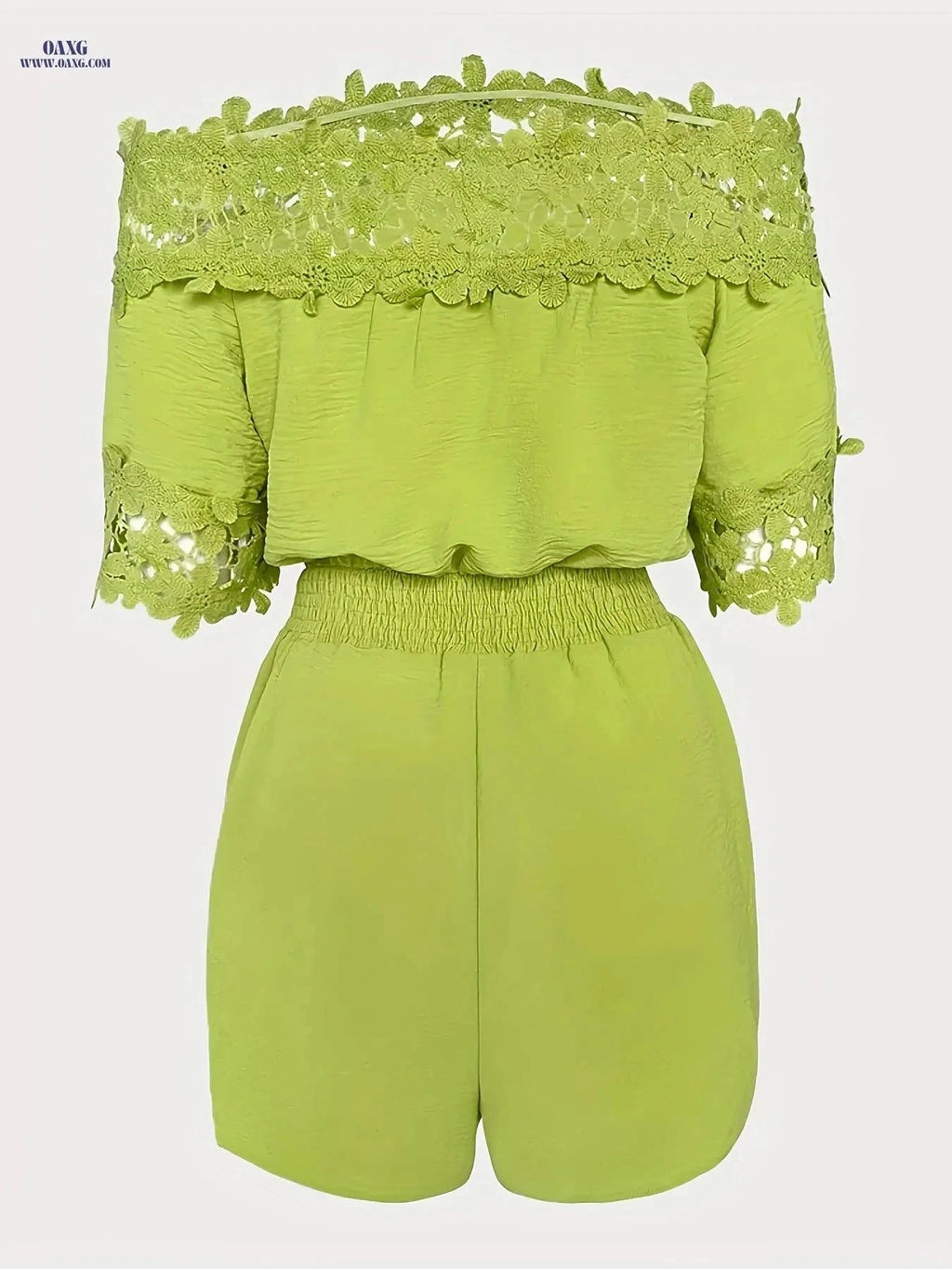 Women's Elegant Lace Patchwork Cropped Jumpsuit - Halter Neck Style   OAXG Grass Green / S