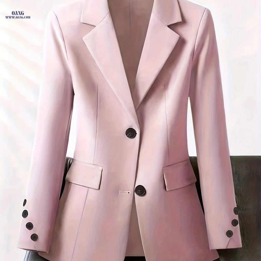 Women's Elegant Lapel Jacket - Long Sleeve for Spring & Autumn   OAXG 