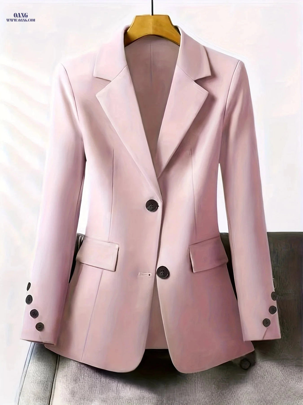 Women's Elegant Lapel Jacket - Long Sleeve for Spring & Autumn   OAXG Pink / S