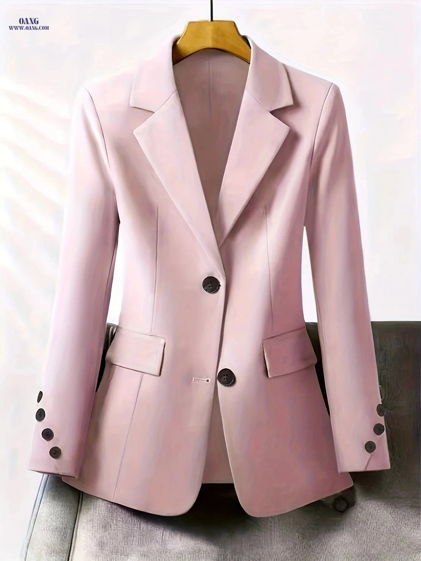 Women's Elegant Lapel Jacket - Long Sleeve for Spring & Autumn   OAXG Pink / S