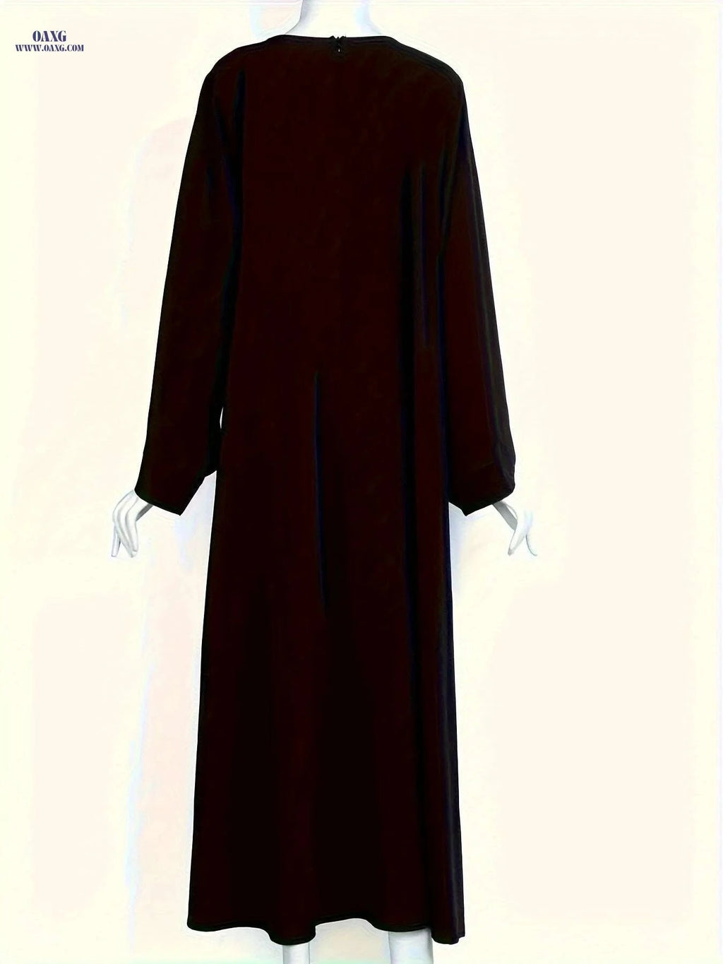 Women's Elegant Long Sleeve Abaya - Modest Solid Color Dress   OAXG Black / XL