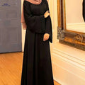 Women's Elegant Long Sleeve Abaya - Modest Solid Color Dress   OAXG 