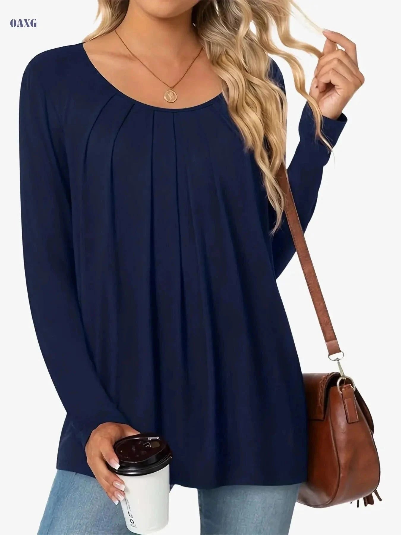 Women's Elegant Long Sleeve Blouse - Chic Office & Party Top   OAXG Royal Blue / S