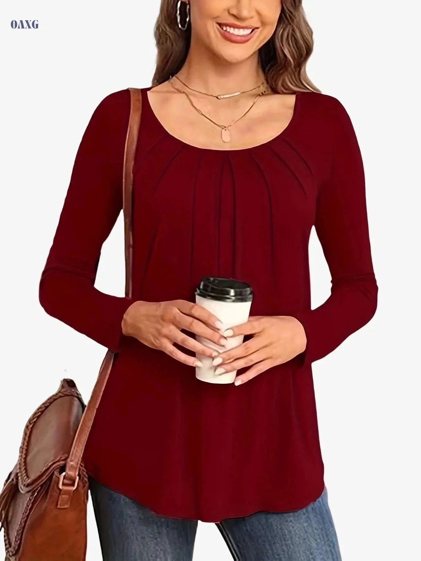 Women's Elegant Long Sleeve Blouse - Chic Office & Party Top   OAXG Royal Blue / S