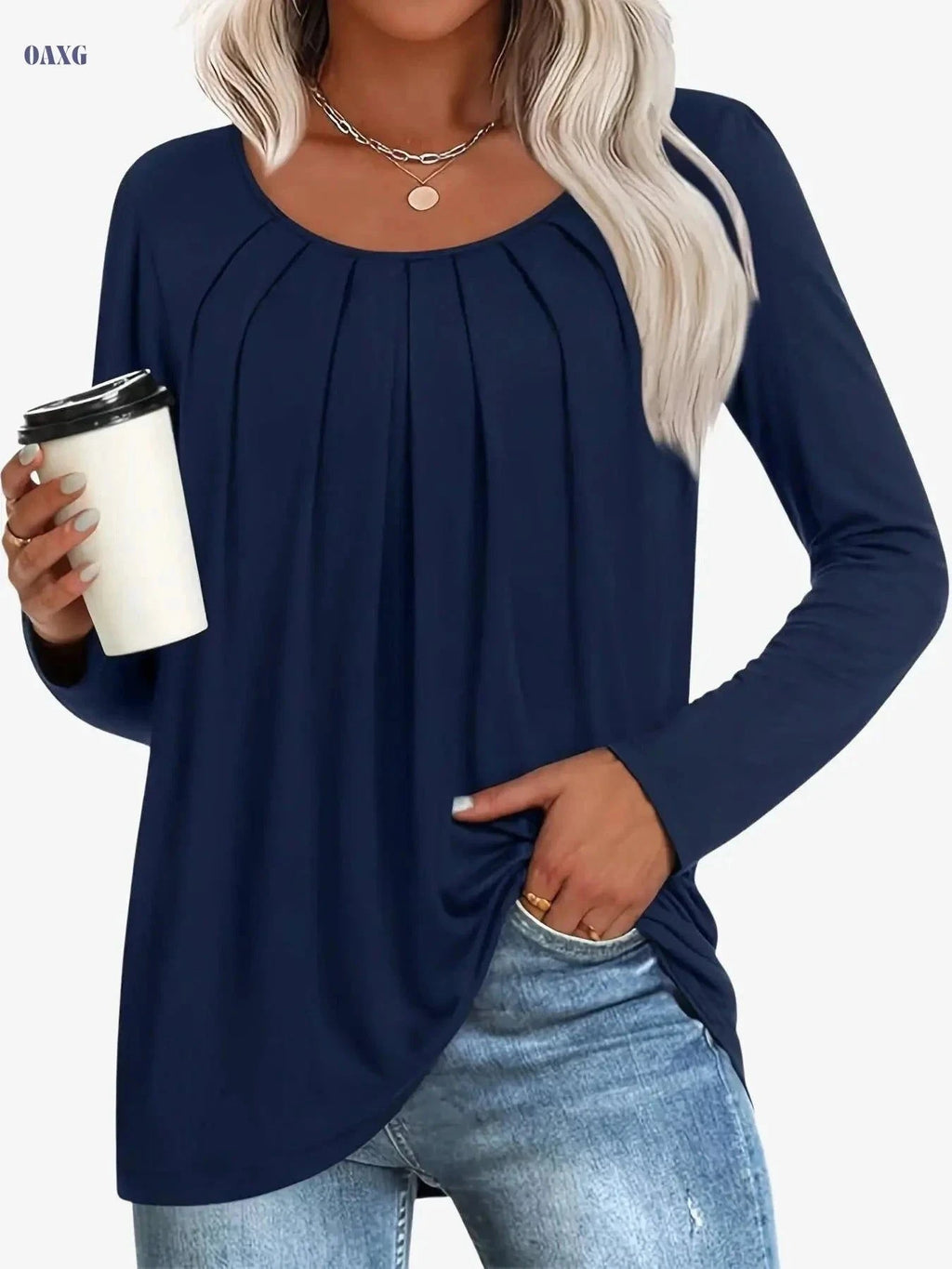 Women's Elegant Long Sleeve Blouse - Chic Office & Party Top   OAXG Royal Blue / S