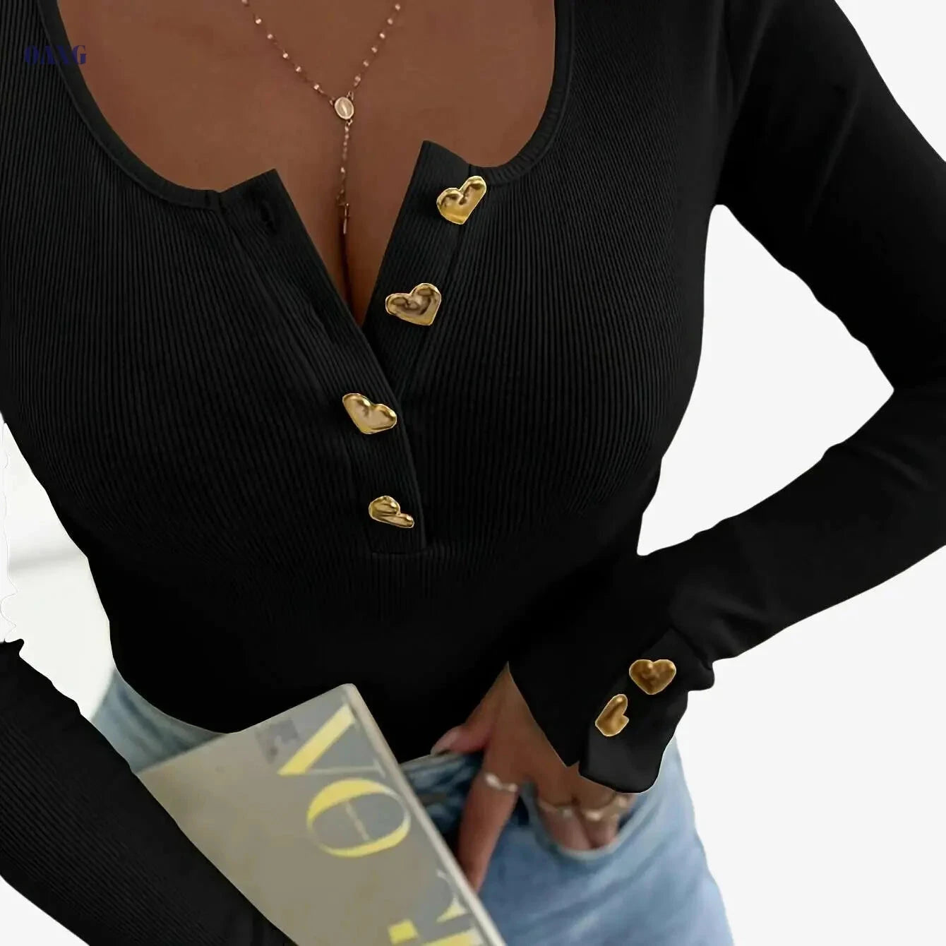 Women's Elegant Long Sleeve T-Shirt - Chic Office Blouse, All-Season   OAXG Yellow / S
