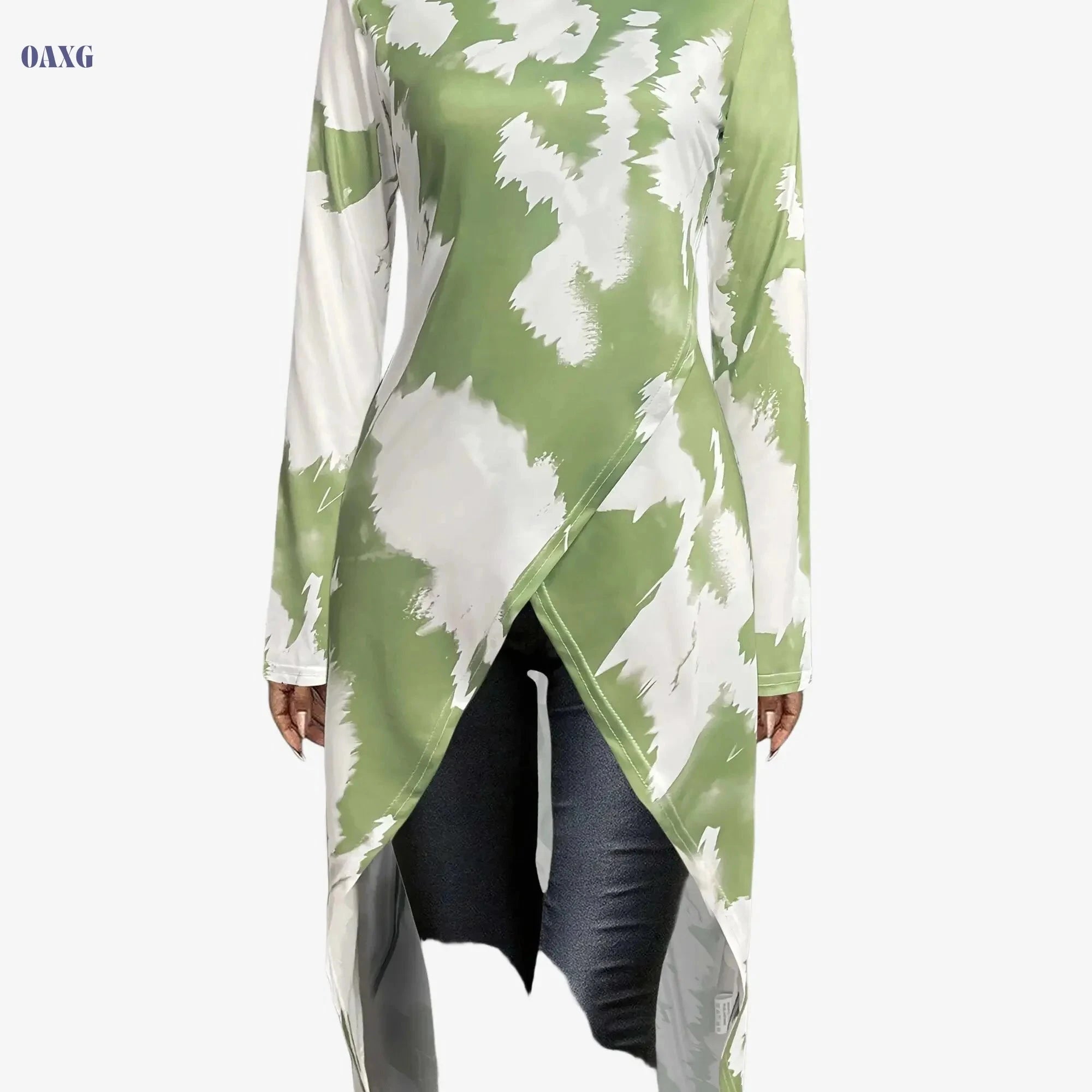 Women's Elegant Long Sleeve Top - All-Over Geometric Print, Versatile Wear   OAXG 