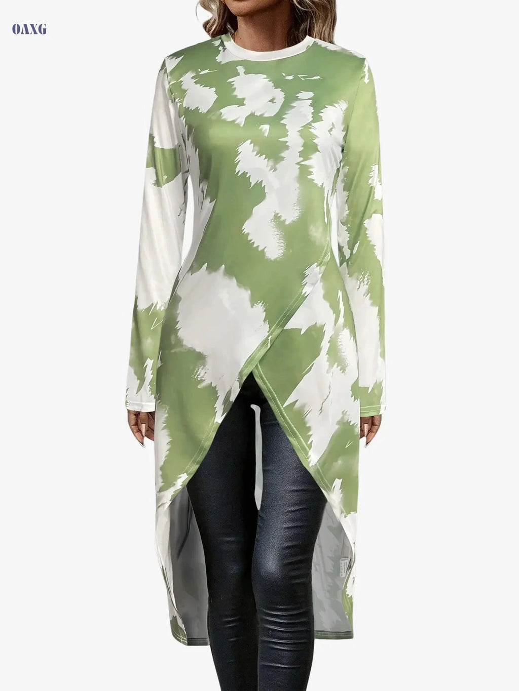 Women's Elegant Long Sleeve Top - All-Over Geometric Print, Versatile Wear   OAXG 