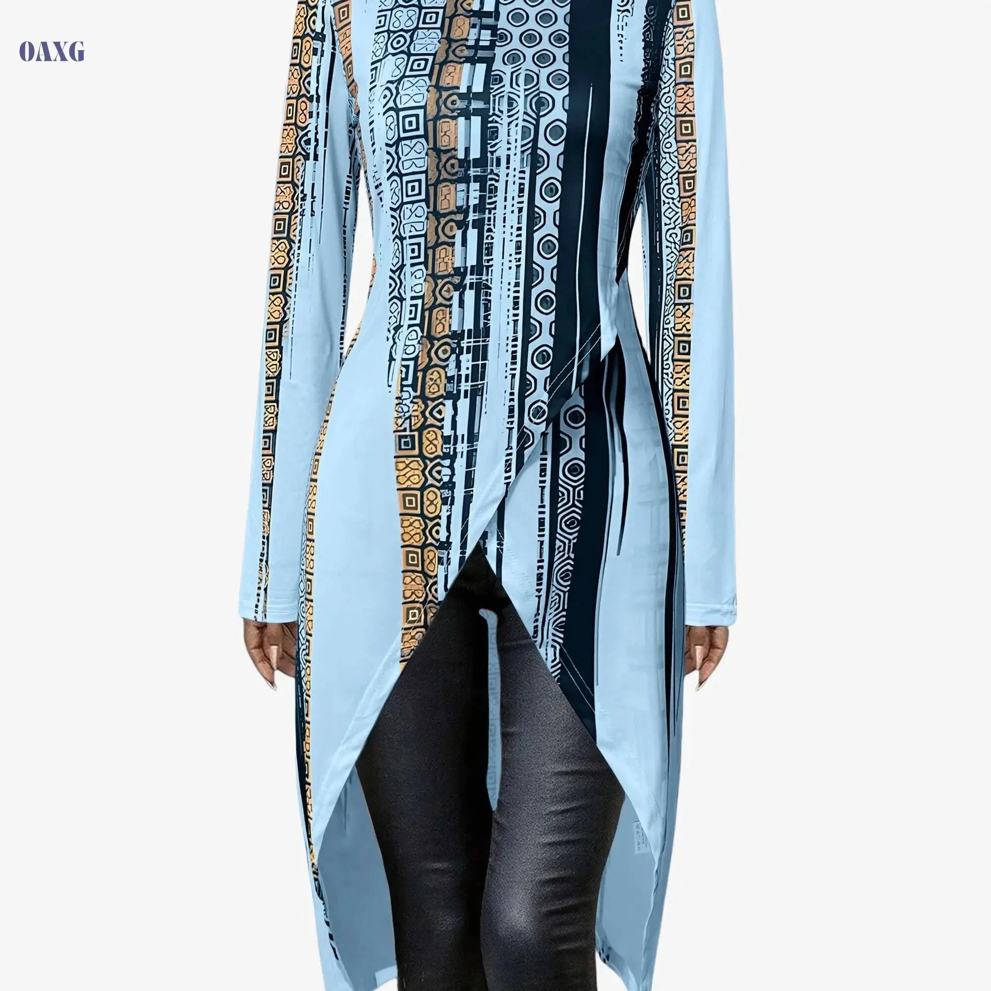 Women's Elegant Long Sleeve Top - All-Over Geometric Print, Versatile Wear   OAXG Mixed Color / S