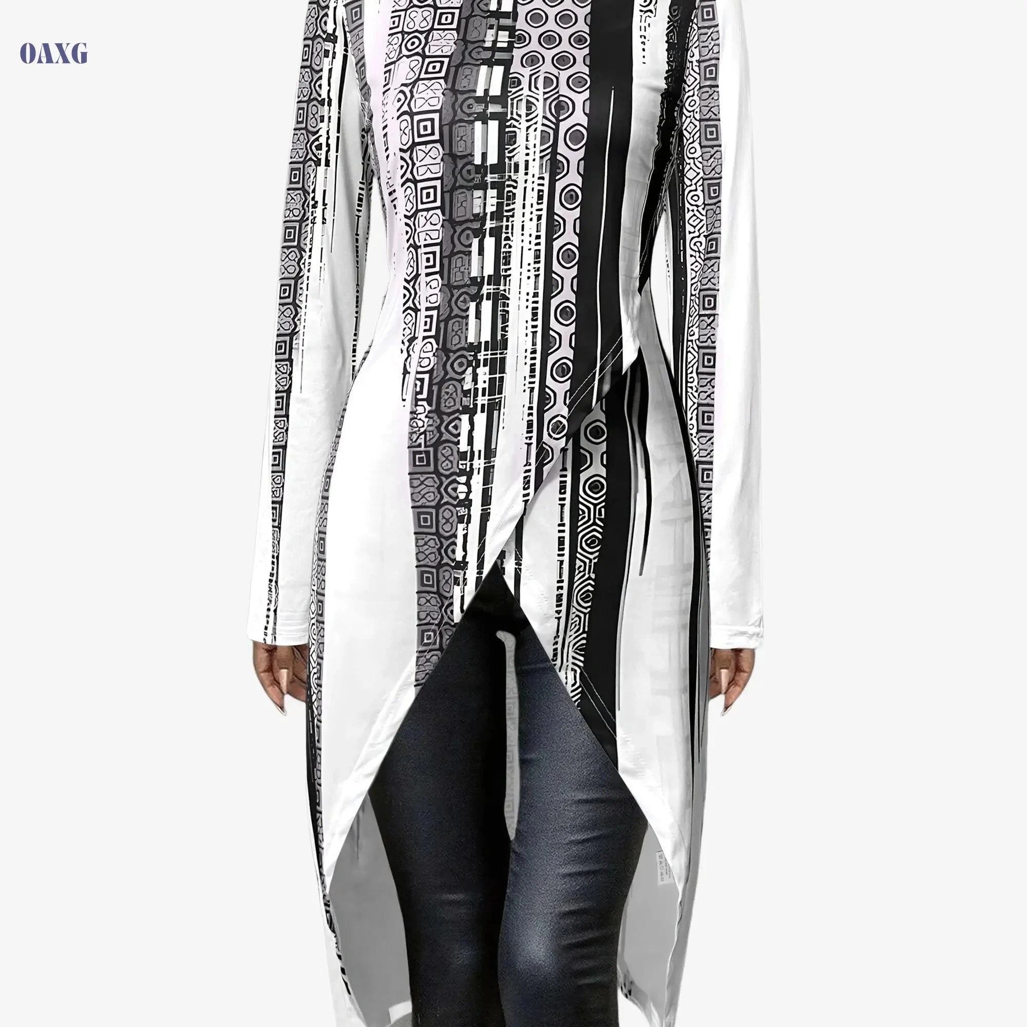 Women's Elegant Long Sleeve Top - All-Over Geometric Print, Versatile Wear   OAXG Mixed Color / S