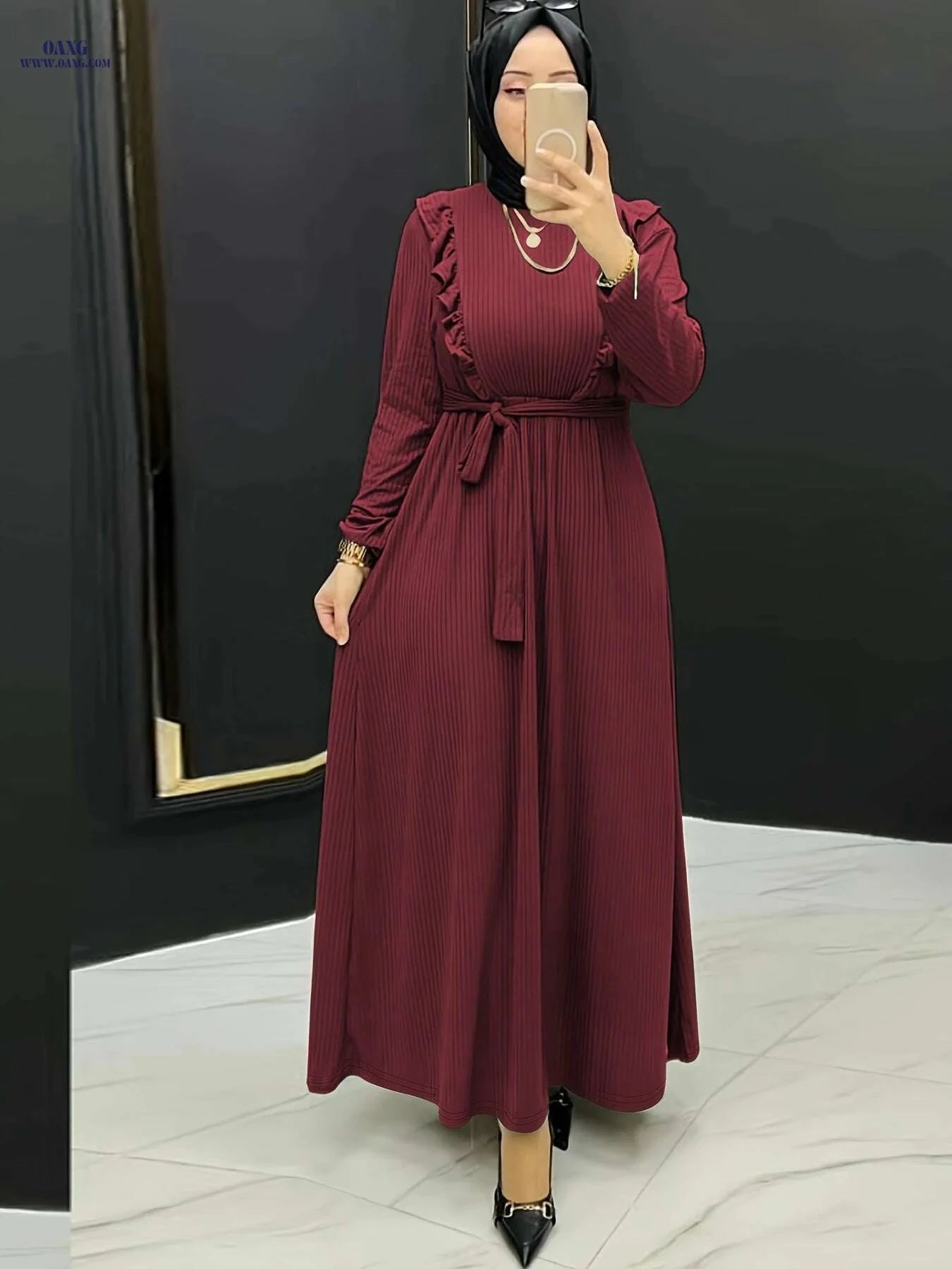 Women's Elegant Modest Maxi Dress - All-Season Traditional Islamic Attire   OAXG 