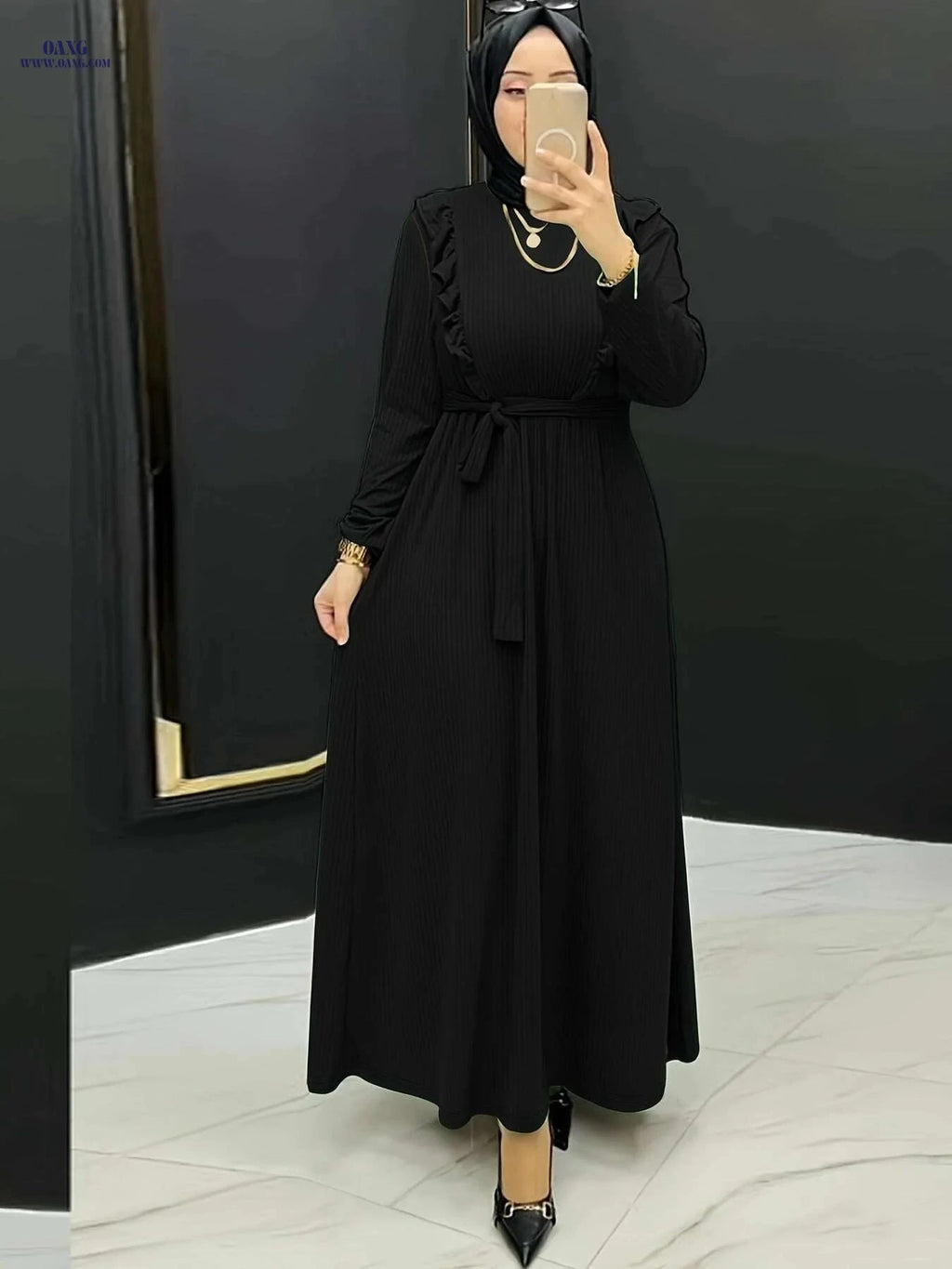 Women's Elegant Modest Maxi Dress - All-Season Traditional Islamic Attire   OAXG Peach / S