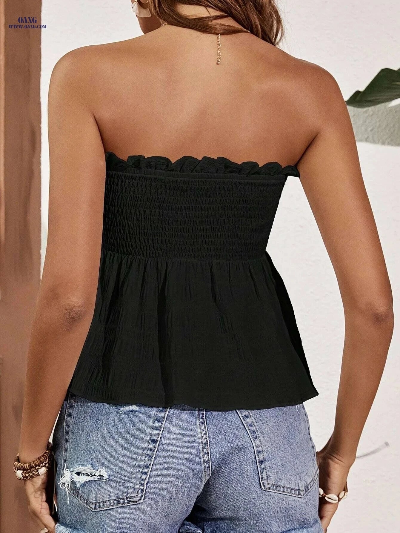 Women's Elegant Off-Shoulder Crop Top - Lightweight & Machine Washable   OAXG 