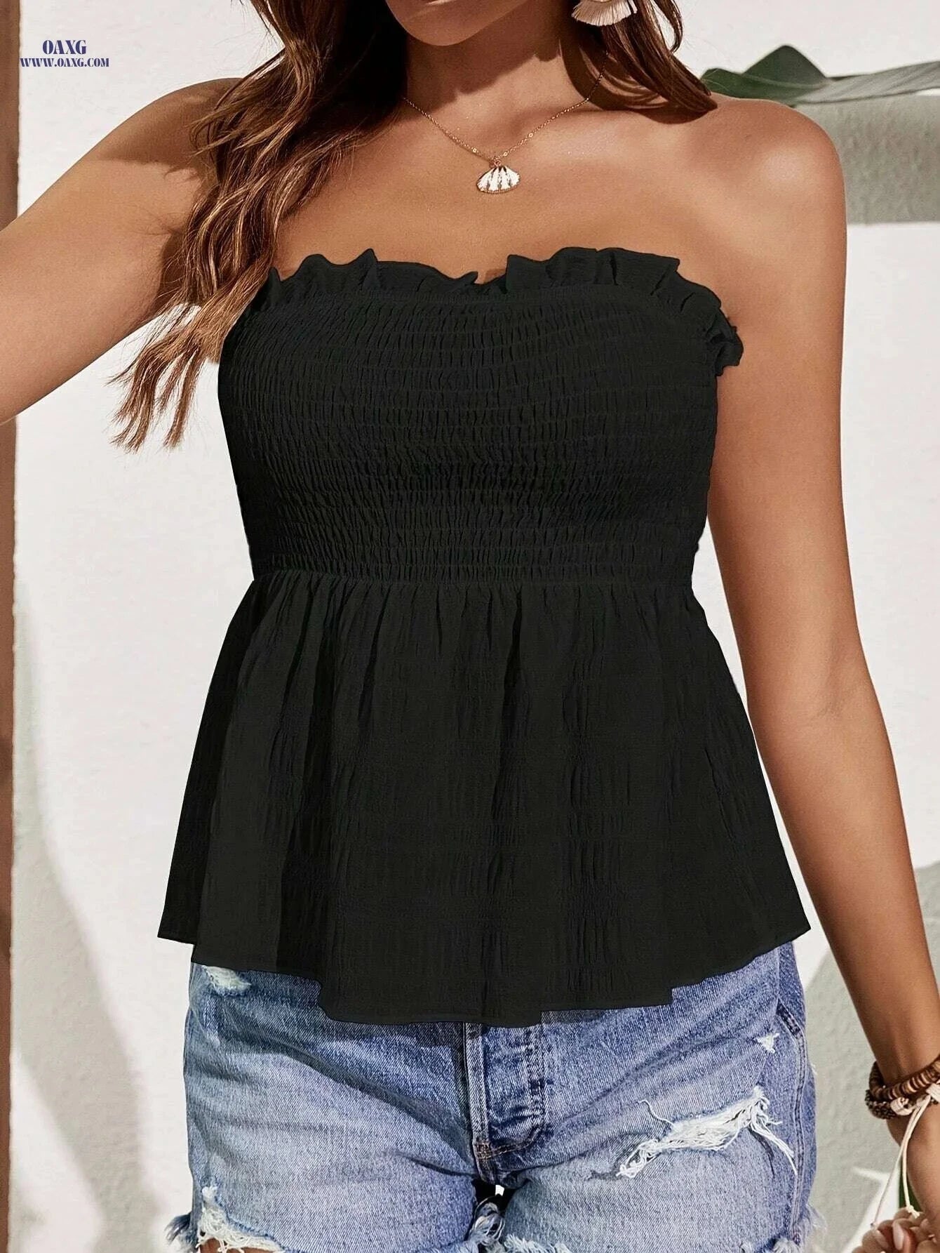Women's Elegant Off-Shoulder Crop Top - Lightweight & Machine Washable   OAXG 