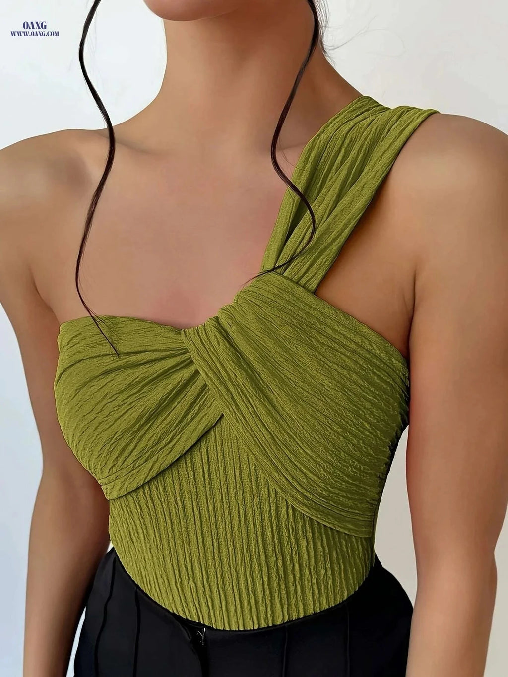 Women's Elegant One Shoulder Top - Slim Fit, Machine Washable Casual Wear   OAXG 