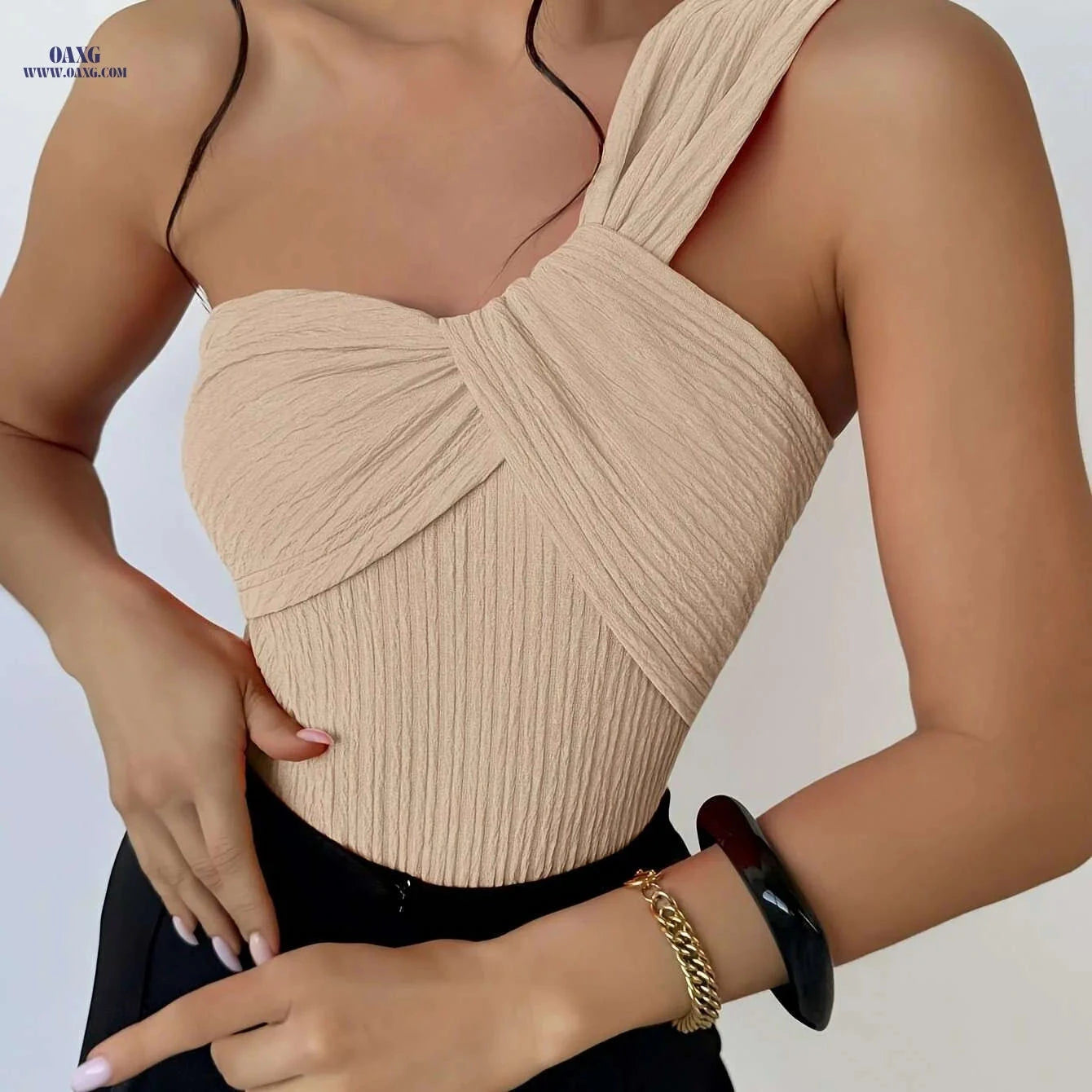 Women's Elegant One Shoulder Top - Slim Fit, Machine Washable Casual Wear   OAXG 