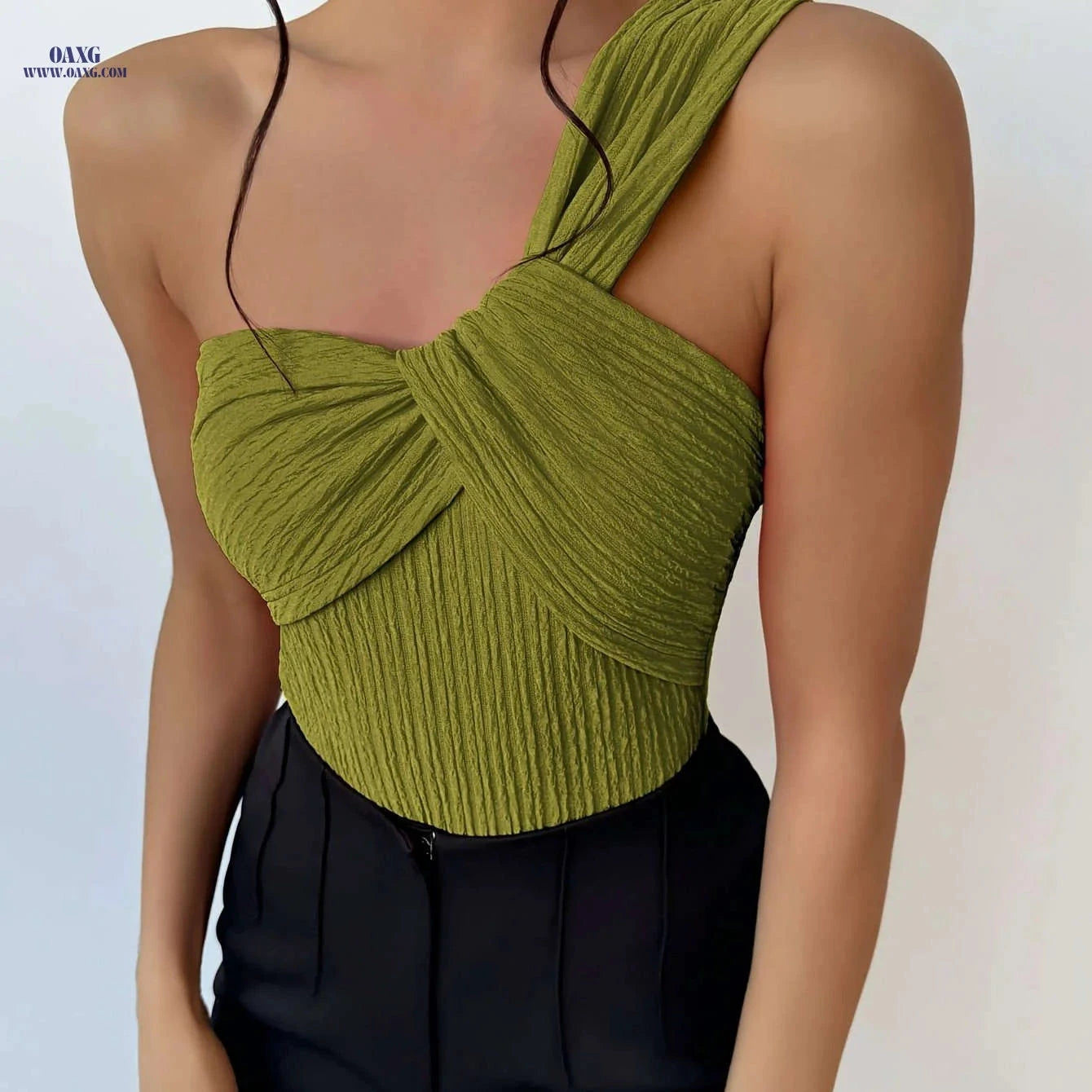 Women's Elegant One Shoulder Twist Knot Top - Slim Fit, All-Season   OAXG 
