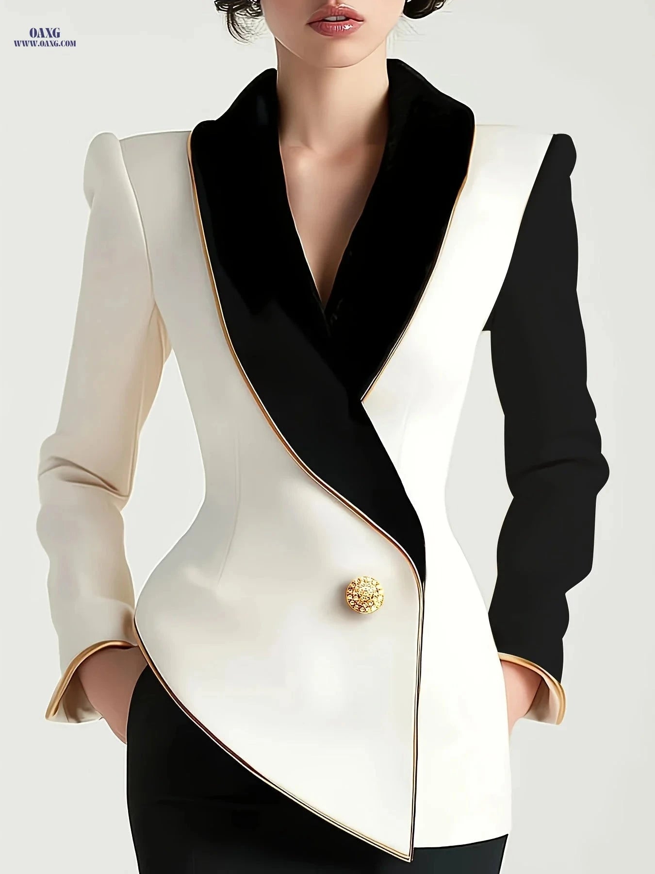 Women's Elegant Patchwork Shawl Collar Suit Jacket - Spring/Fall Chic   OAXG Beige / S
