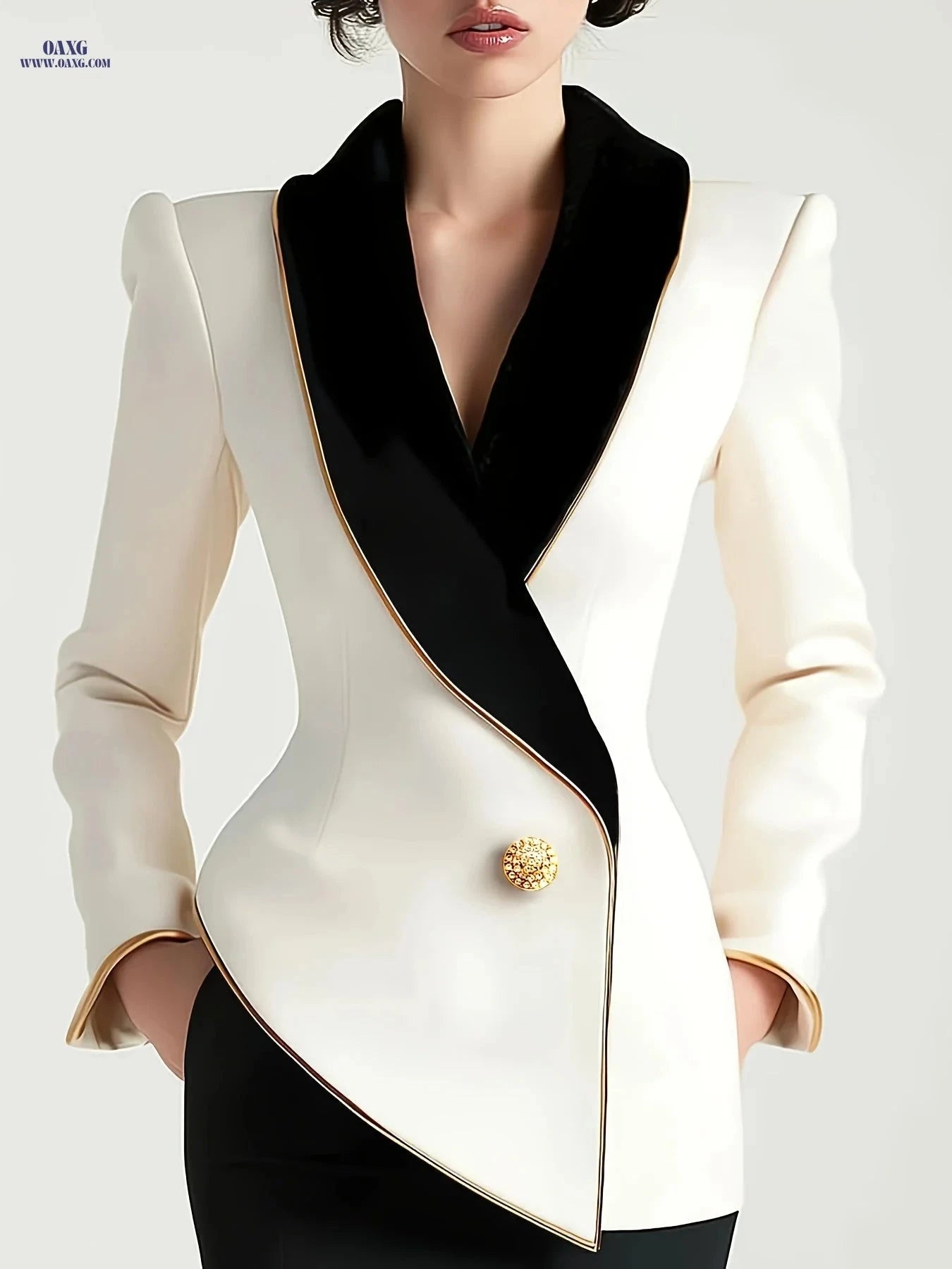 Women's Elegant Patchwork Shawl Collar Suit Jacket - Spring/Fall Chic   OAXG Beige / S