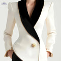 Women's Elegant Patchwork Shawl Collar Suit Jacket - Spring/Fall Chic   OAXG Beige / S