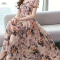 Women's Elegant Peony Print Chiffon Dress - Lightweight & Breathable   OAXG Coral / S