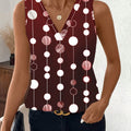 Women'S Elegant Printed Blouse, Casual Polka Dot And Line Pattern V-Neck Sleeveless Shirt, Suitable for Summer   OAXG Burgundy / S