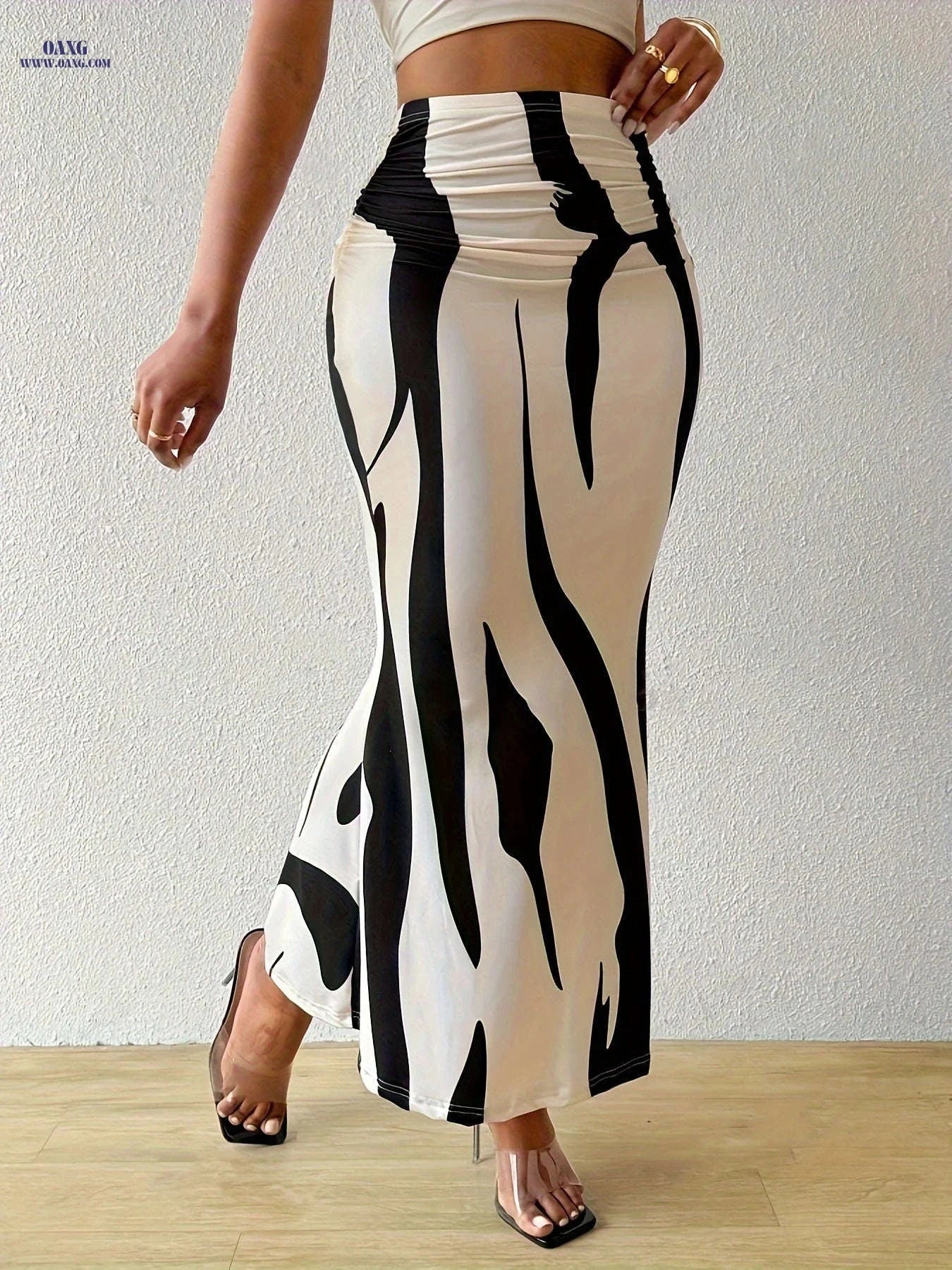 Women's Elegant Printed Pleated Skirt - Perfect for Spring/Fall   OAXG 