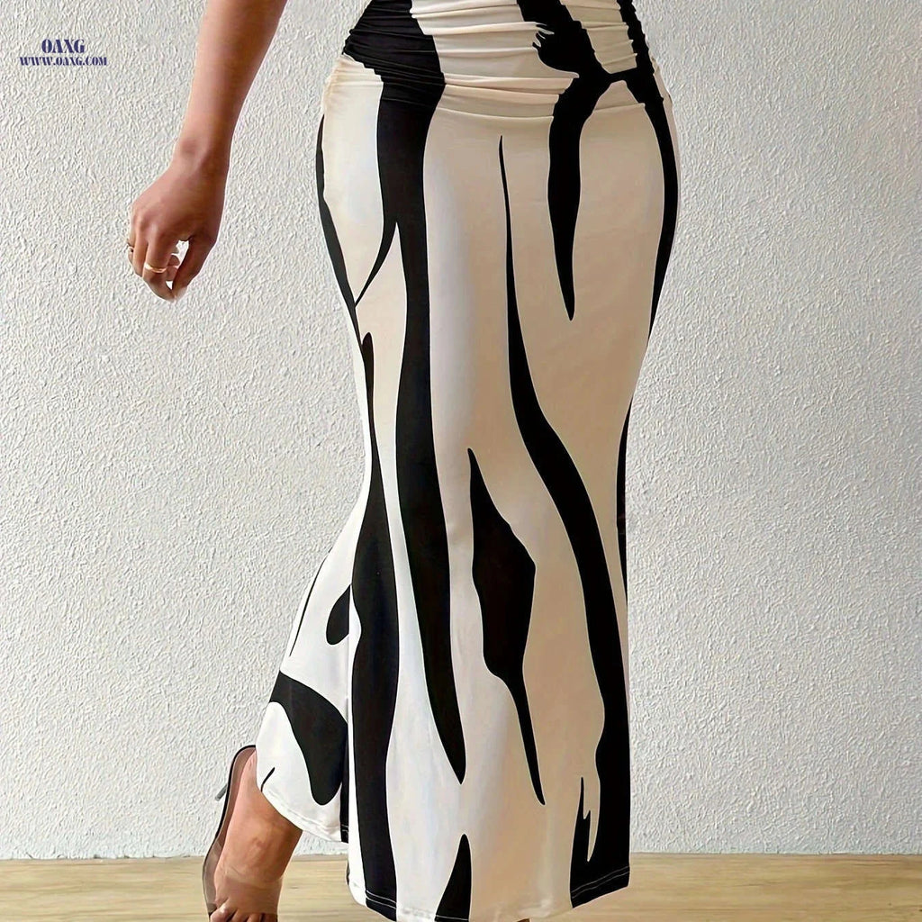 Women's Elegant Printed Pleated Skirt - Perfect for Spring/Fall   OAXG Black / S