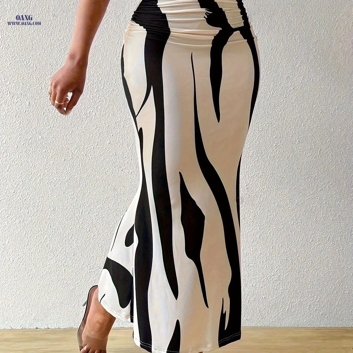 Women's Elegant Printed Pleated Skirt - Perfect for Spring/Fall   OAXG Black / S