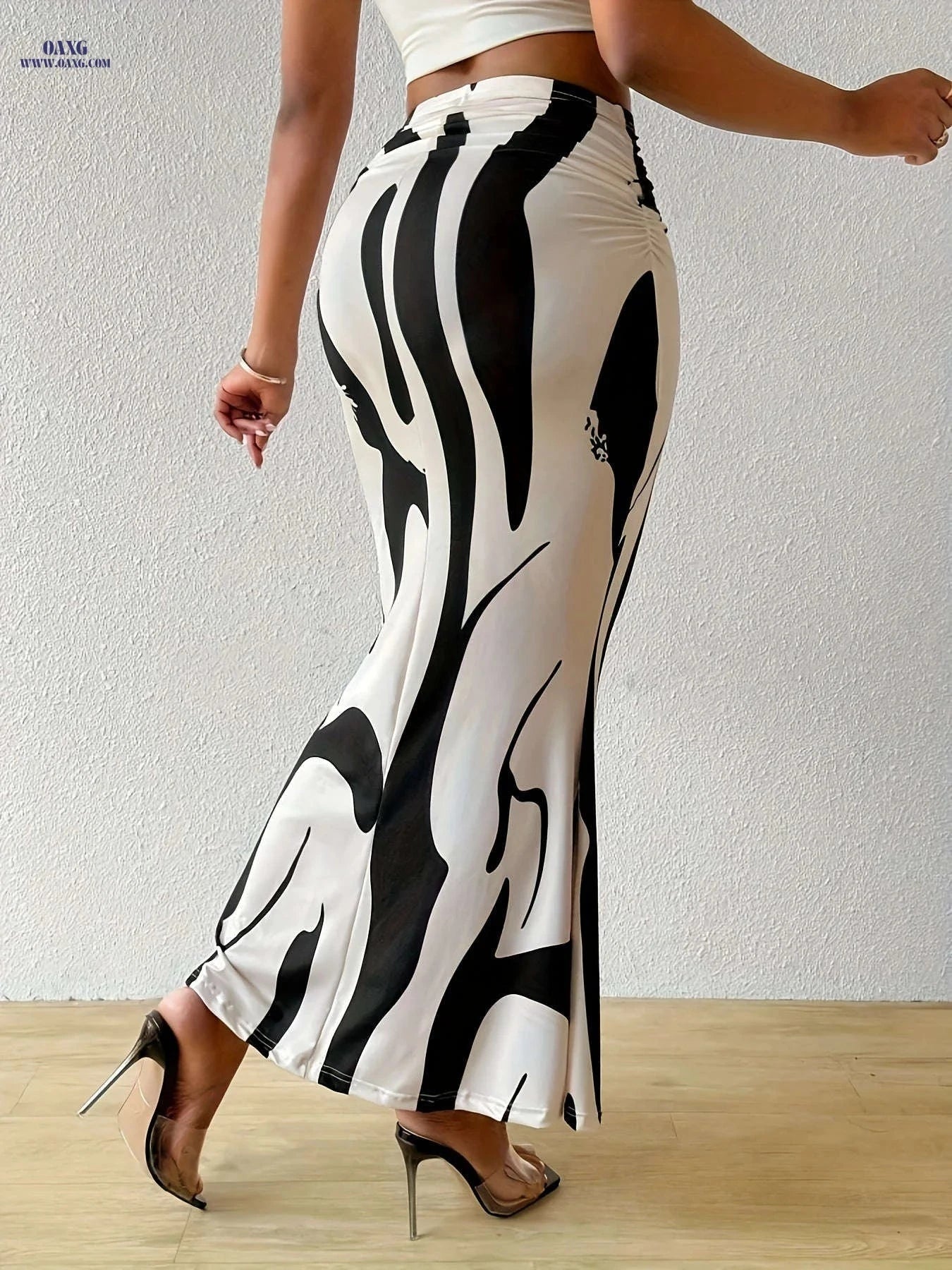 Women's Elegant Printed Pleated Skirt - Perfect for Spring/Fall   OAXG Black / S