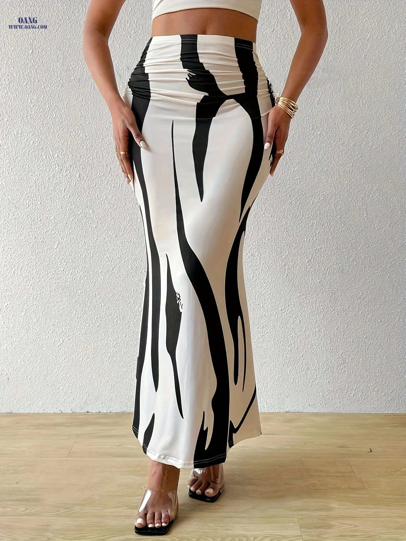 Women's Elegant Printed Pleated Skirt - Perfect for Spring/Fall   OAXG 