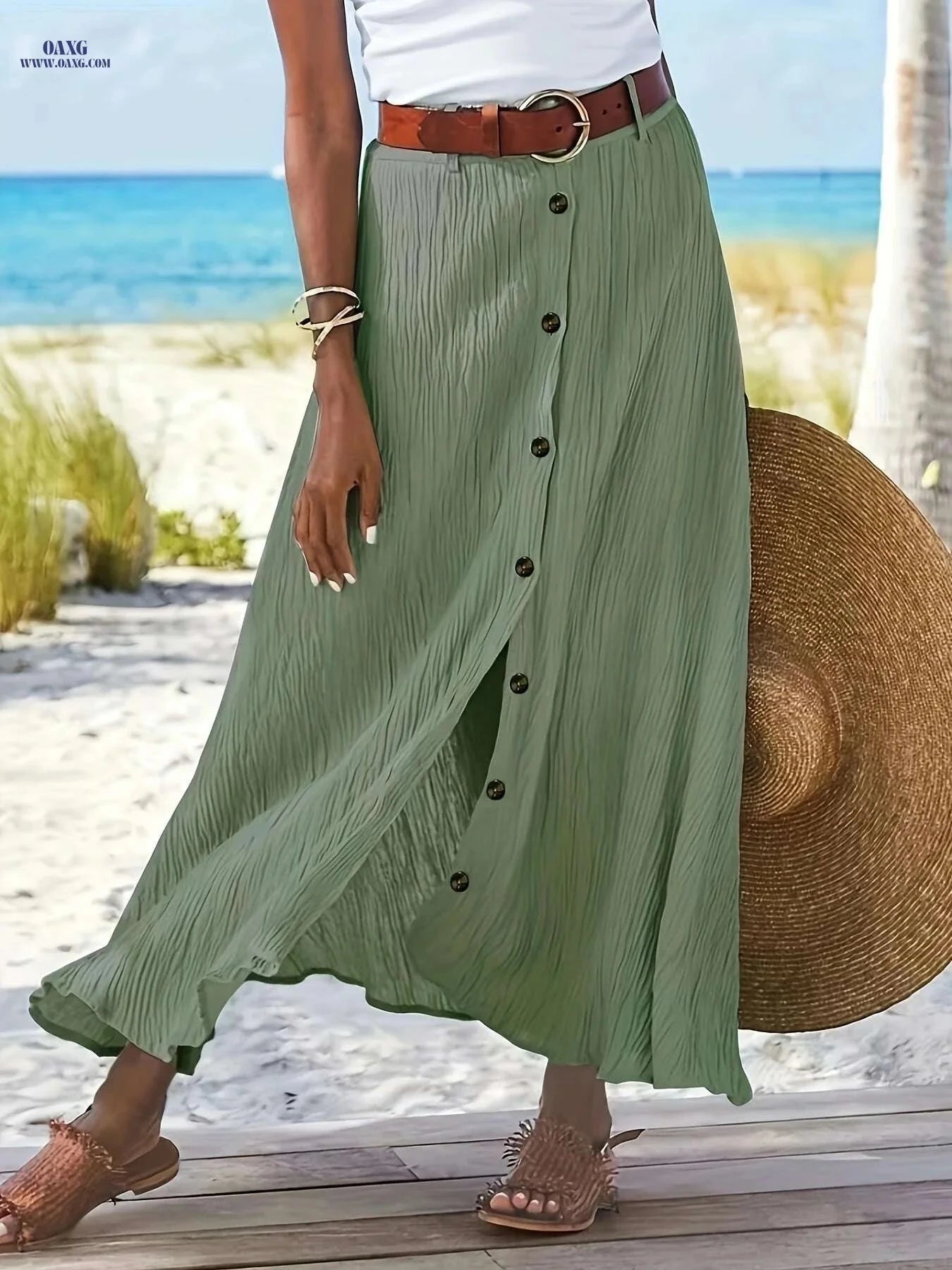 Women's Elegant Semi-Sheer Midi Skirt - Stretchy A-Line Style   OAXG Navy Blue / S