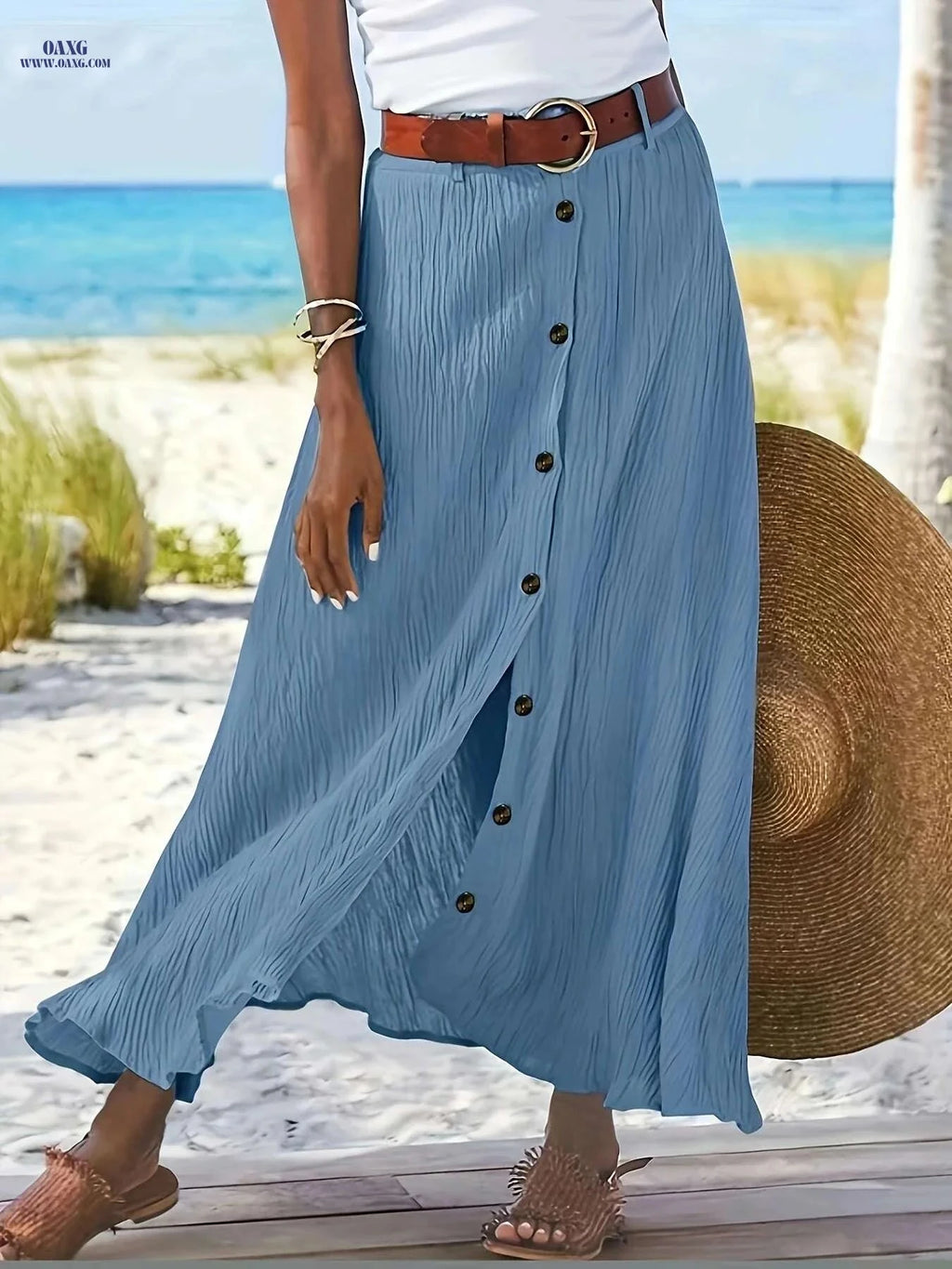 Women's Elegant Semi-Sheer Midi Skirt - Stretchy A-Line Style   OAXG Navy Blue / S