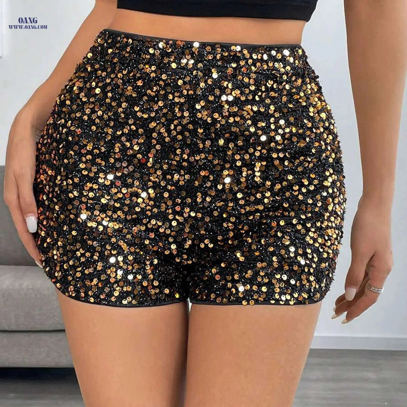 Women's Elegant Sequined Fitted Shorts - Versatile for Casual Wear   OAXG 