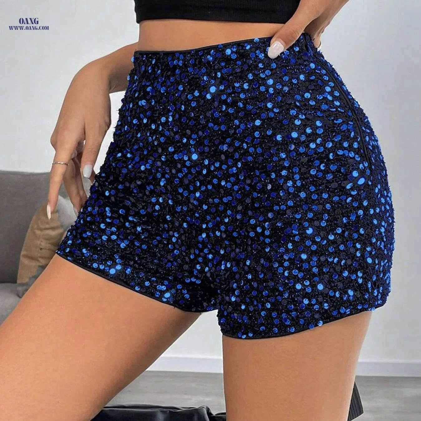 Women's Elegant Sequined Fitted Shorts - Versatile for Casual Wear   OAXG 