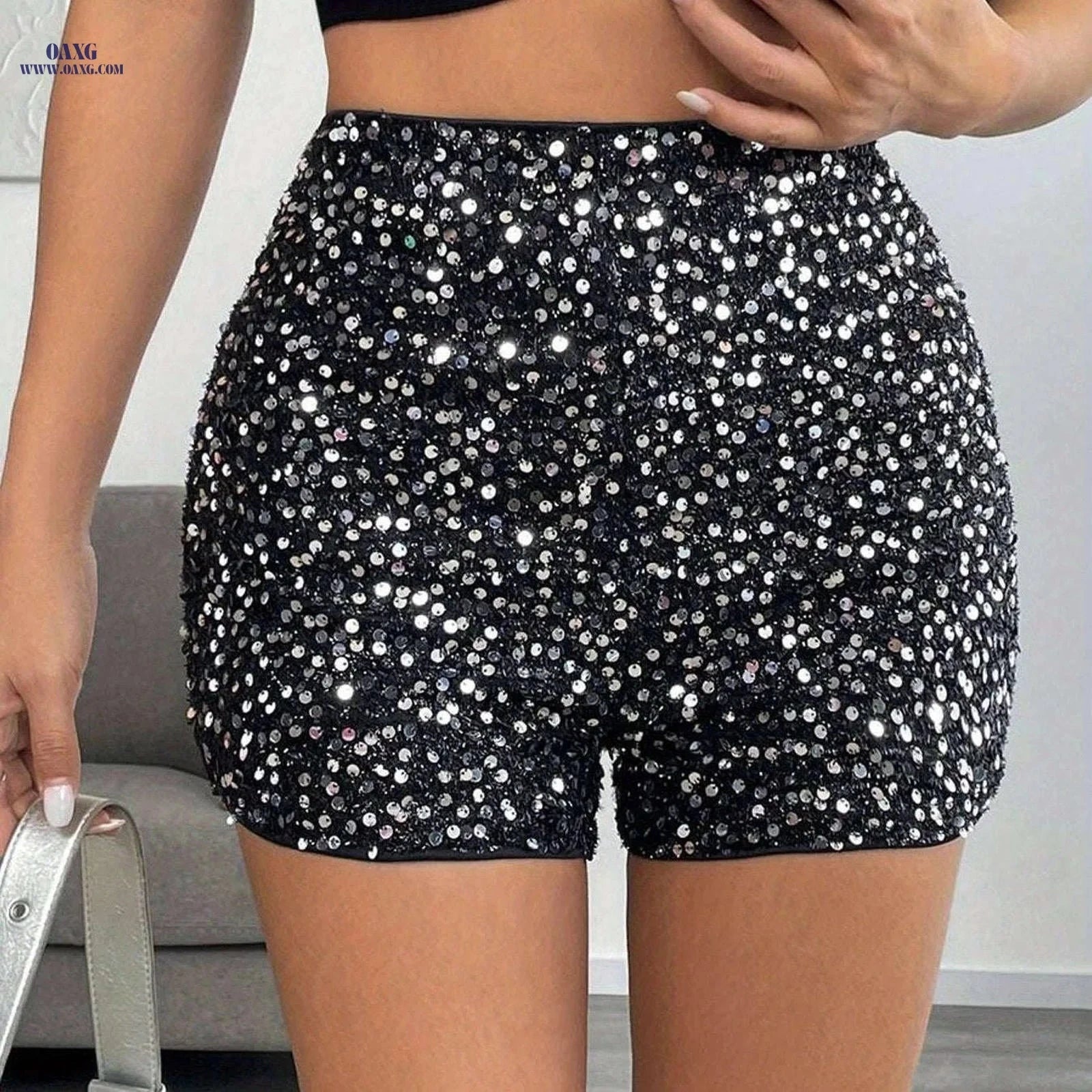 Women's Elegant Sequined Fitted Shorts - Versatile for Casual Wear   OAXG 