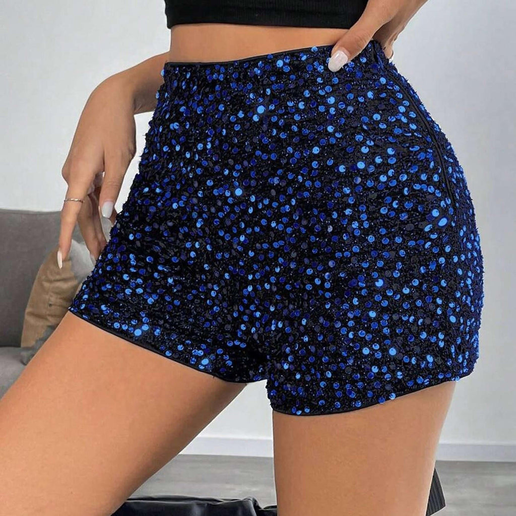 Women's Elegant Sequined Fitted Shorts - Versatile for Casual Wear   OAXG 